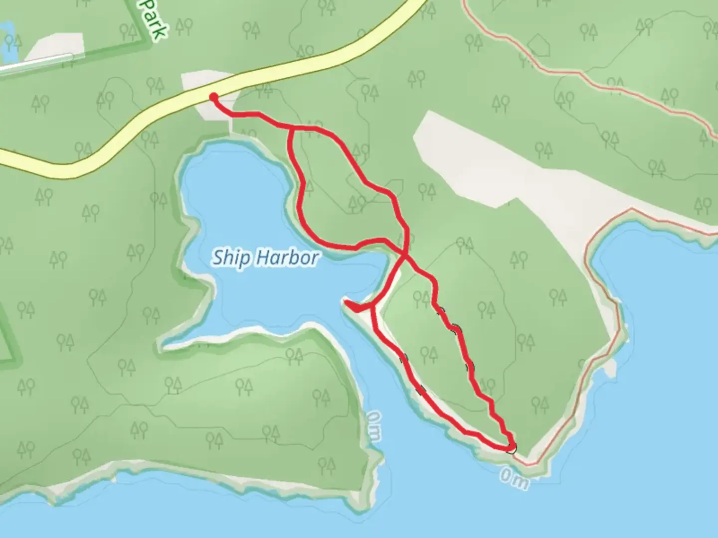 An image depicting the trail Ship Harbor Loop and its surrounding area.