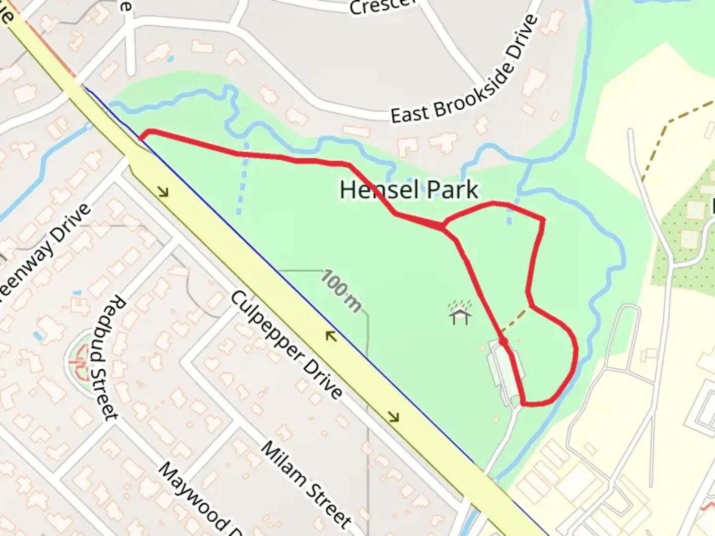 An image depicting the trail Hensel Park Loop and its surrounding area.