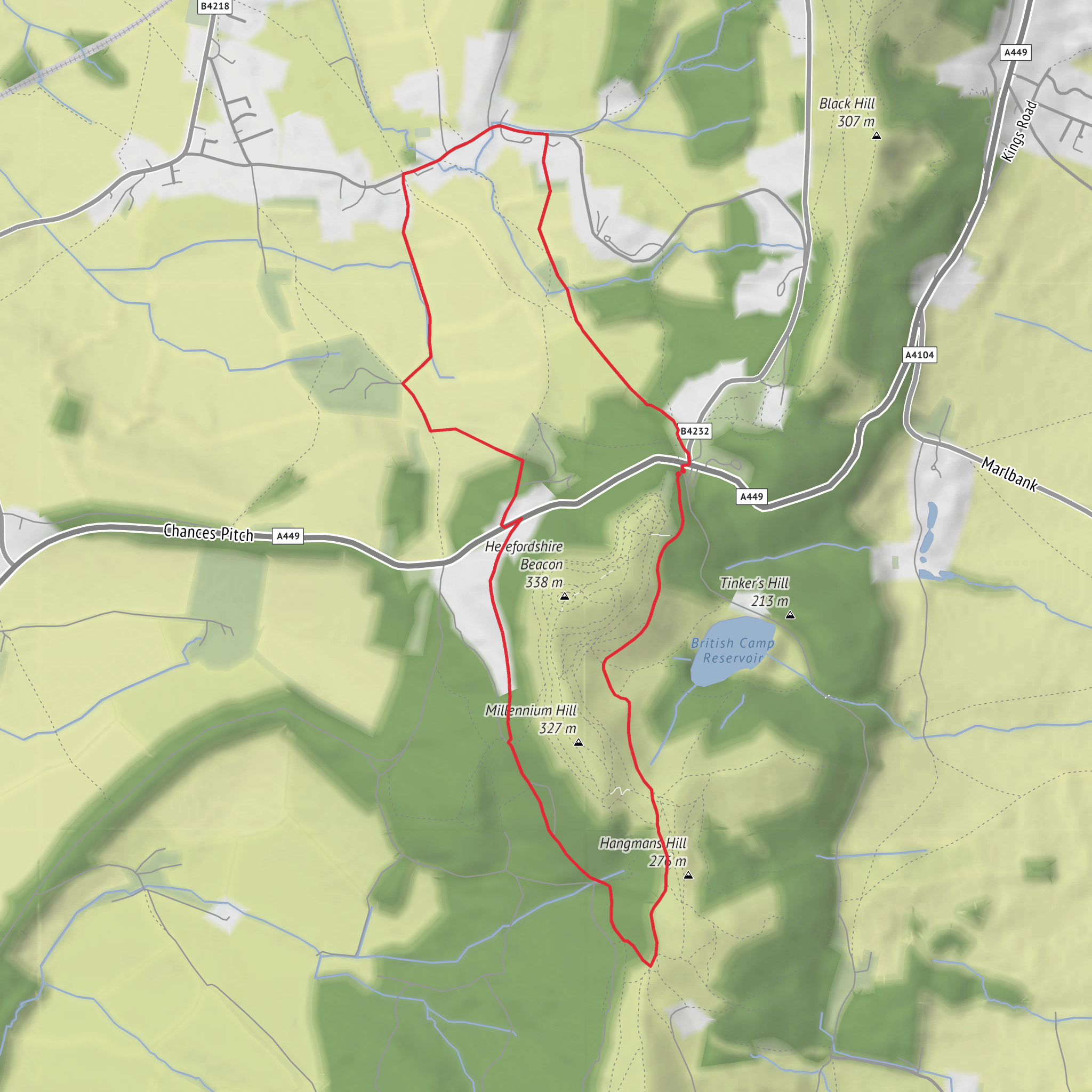 Hatfield Coppice, Herefordshire Beacon, Clutter's Cave and Millennium Hill Loop mobile static map