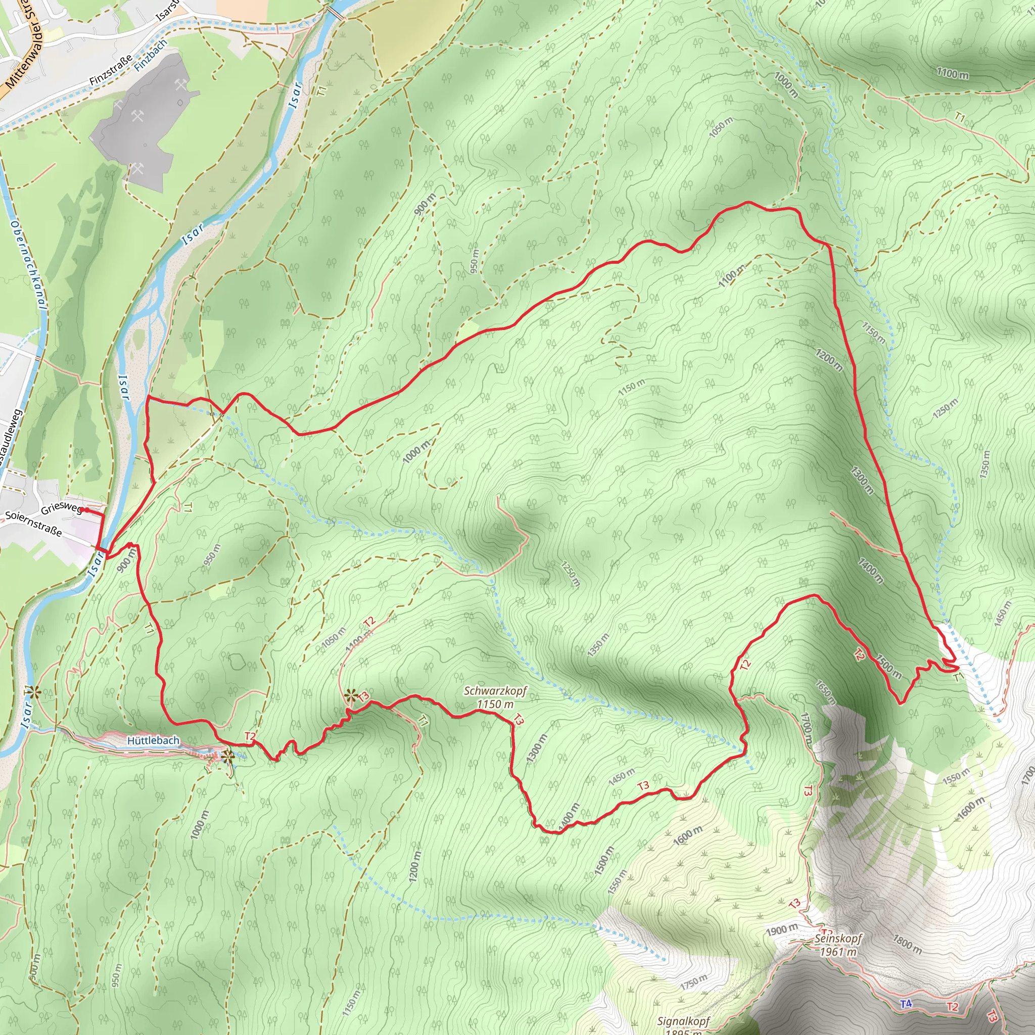 Schwarzkopf via Wanderweg 357 mobile static map
