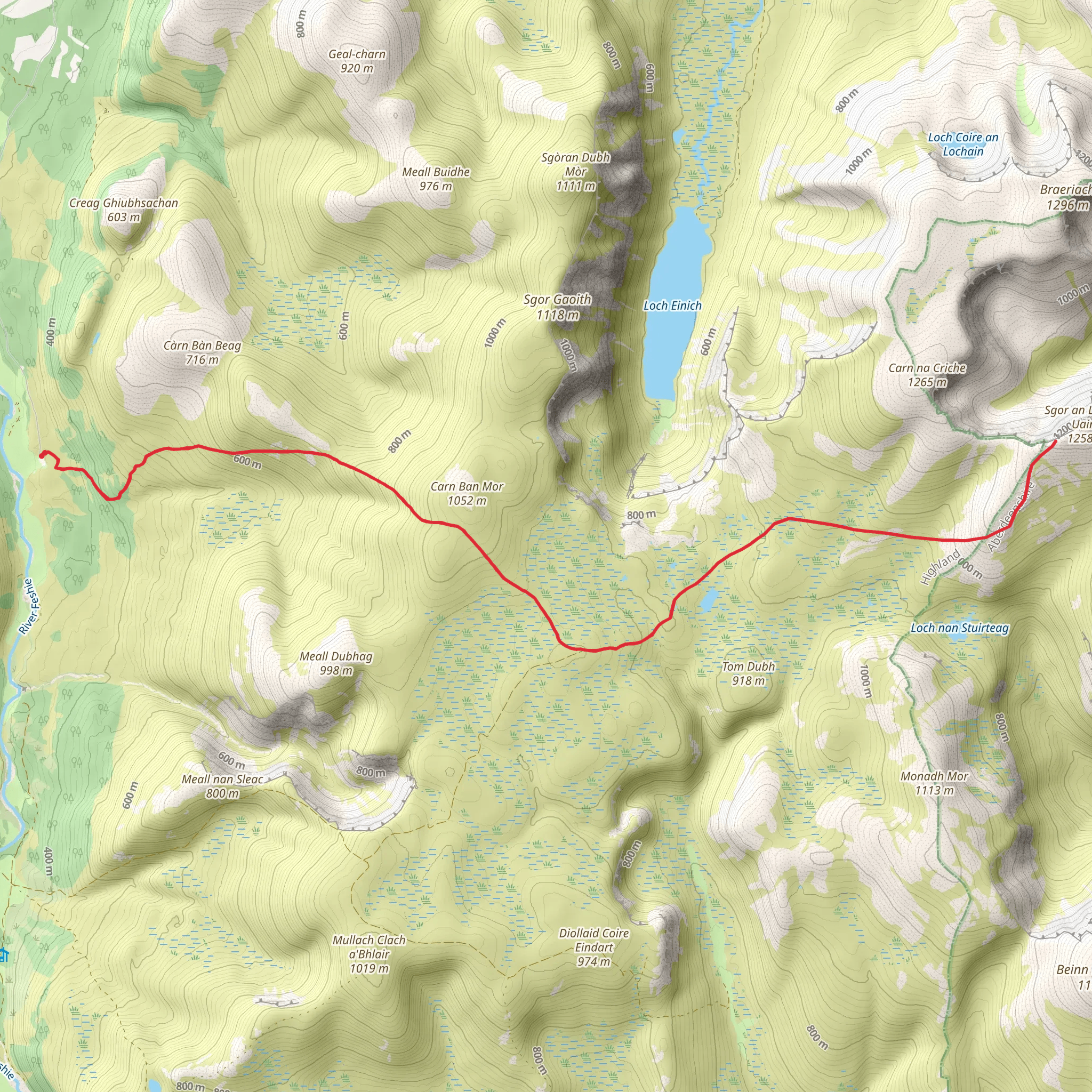 Cairn Toul Ridge from Achlean mobile static map