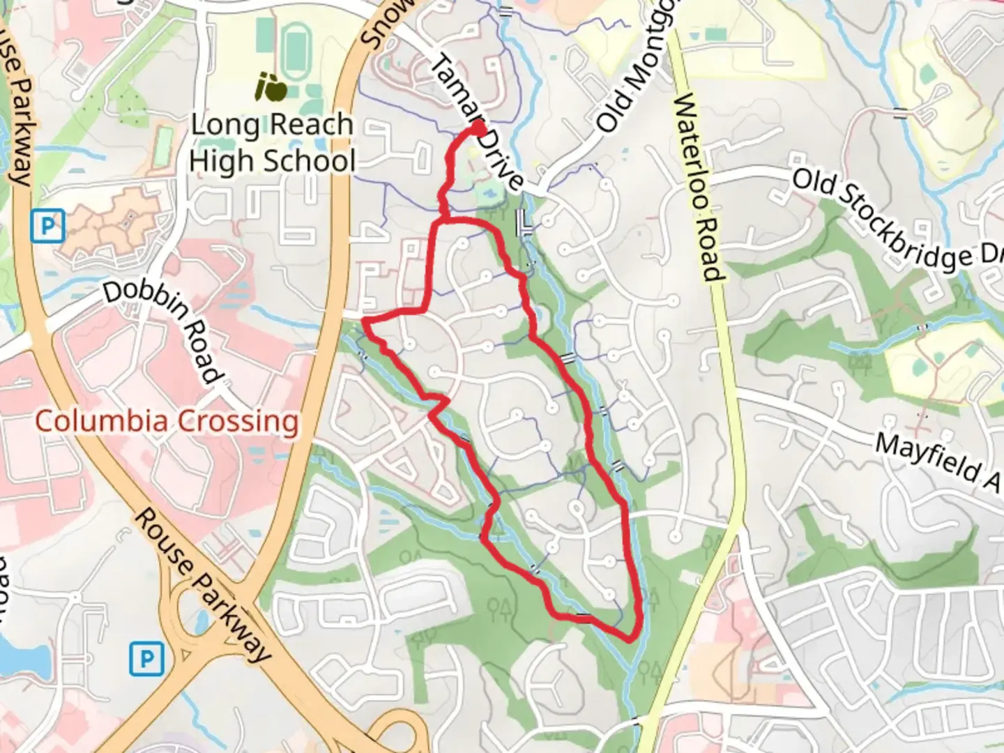 An image depicting the trail Dorsey run Loop and its surrounding area.