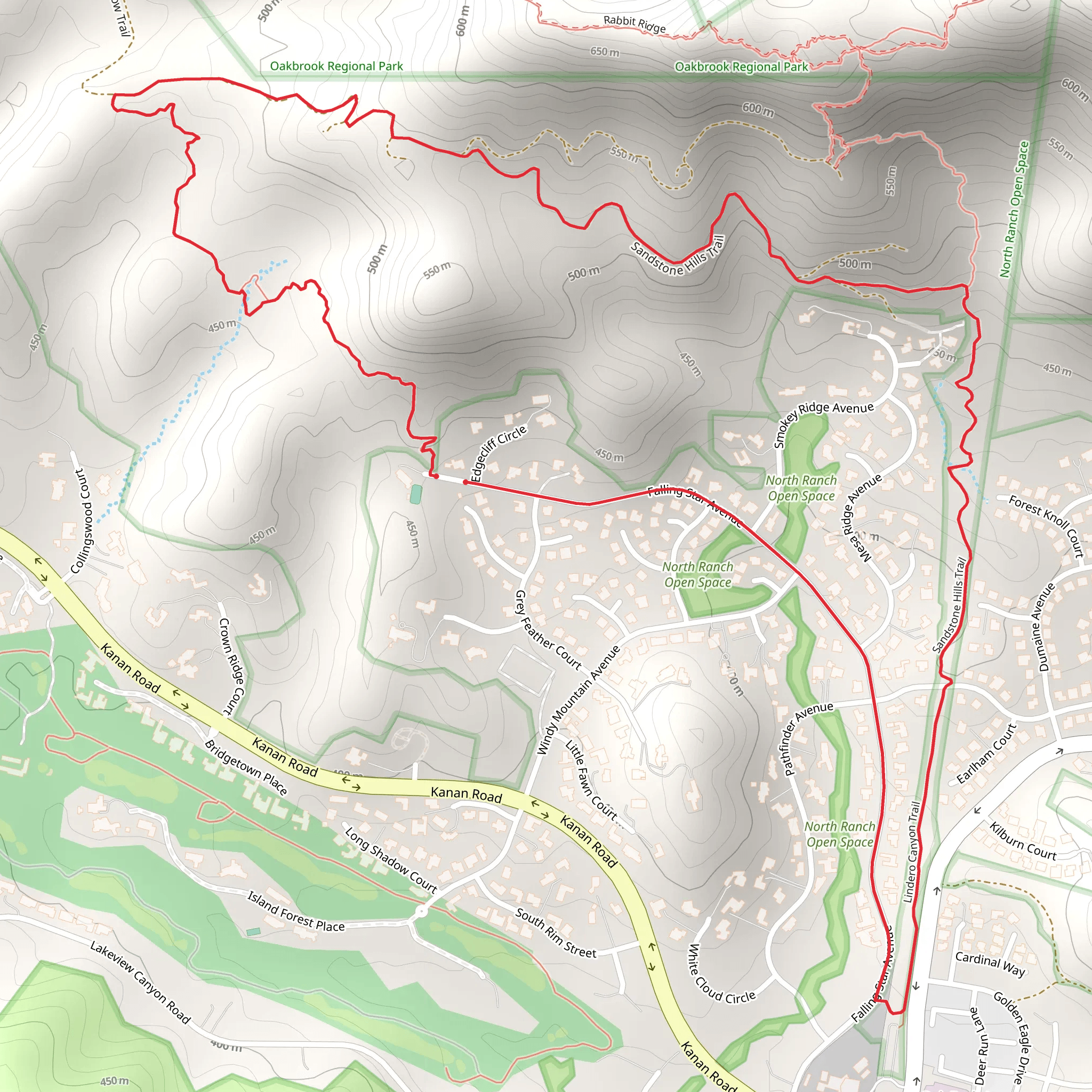 Sandstone Hills Trail and Falling Star Avenue Loop mobile static map