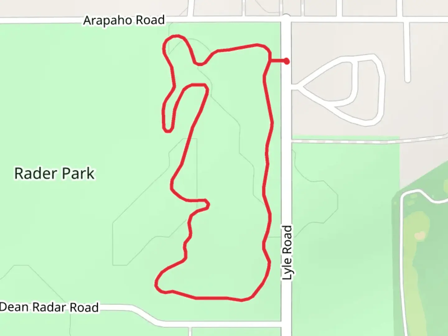 An image depicting the trail Rader Park Loop from Lyle Road and its surrounding area.