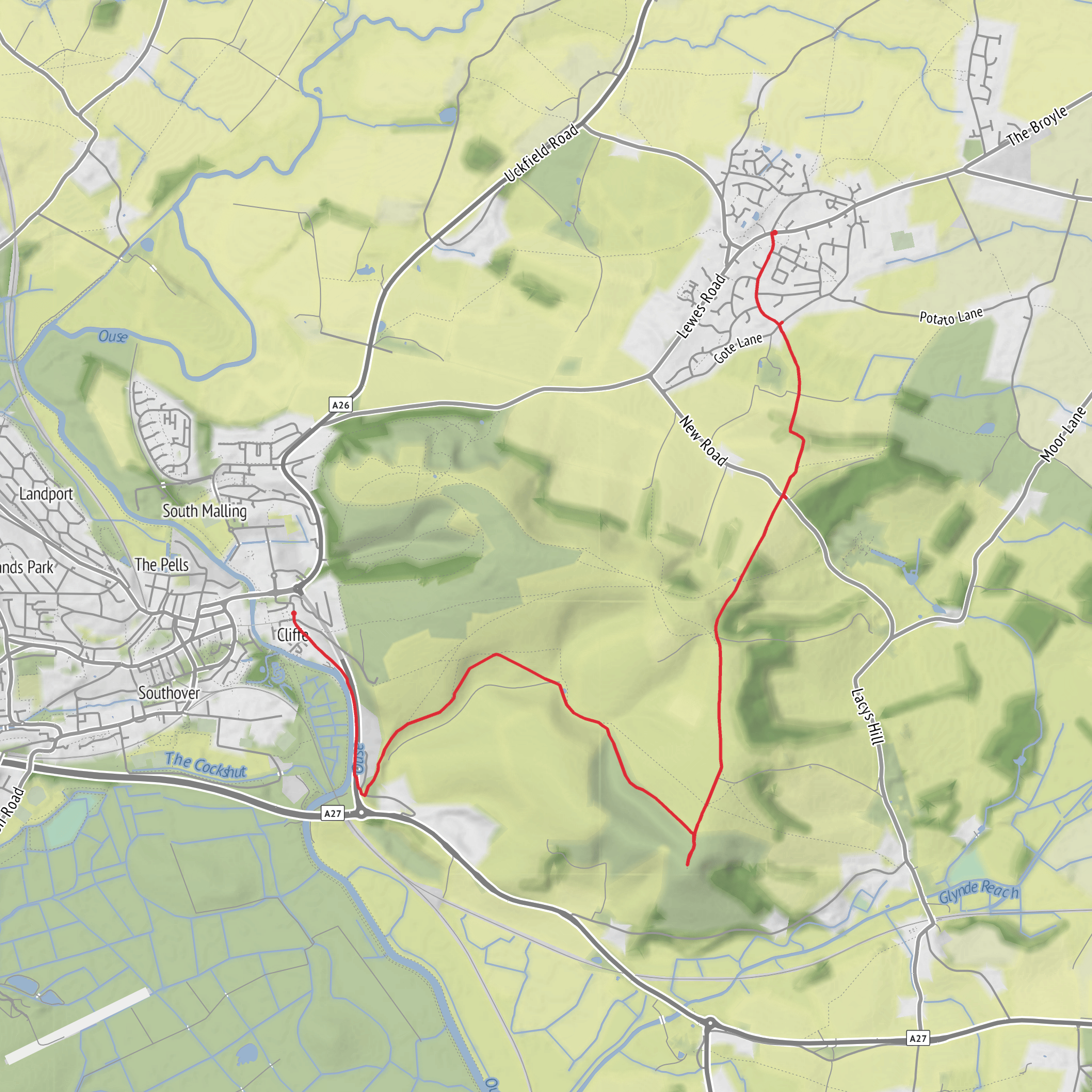 Hike from Ringmer to Mount Caburn return to Lewes mobile static map