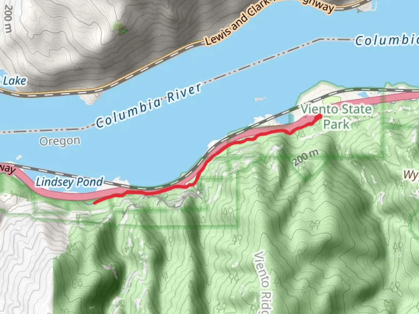 An image depicting the trail Historic Columbia River Highway State Trail and its surrounding area.