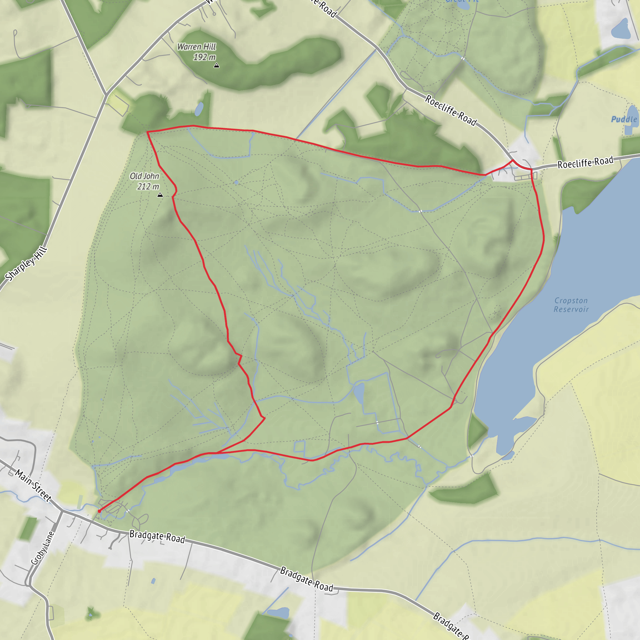 Cropston Reservoir, Hunt's hill and Old John Tower Loop mobile static map