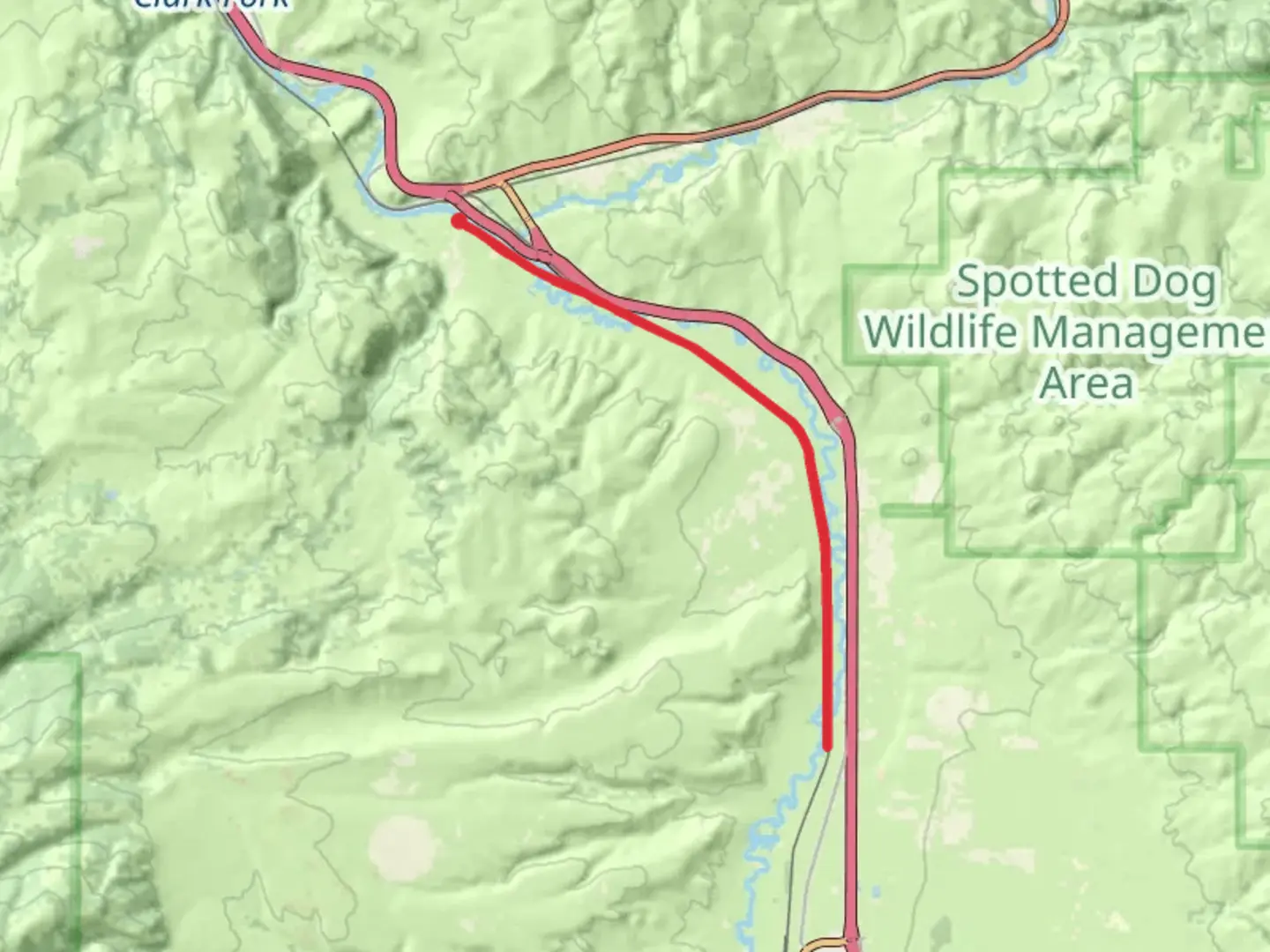 An image depicting the trail Clark Fork Out and Back and its surrounding area.