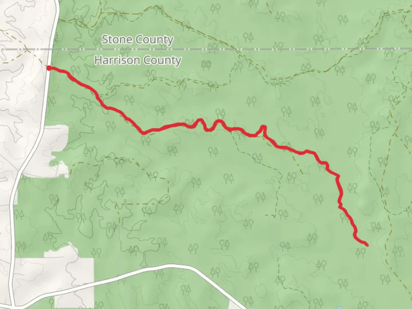 An image depicting the trail Bigfoot - Tuxachanie Trail and its surrounding area.