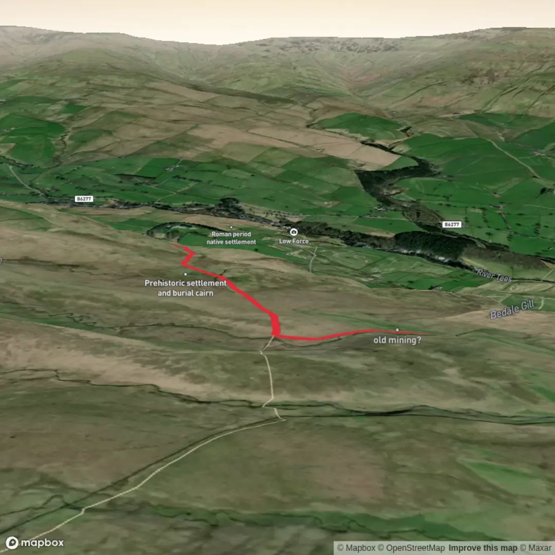 An image depicting the trail Eel Beck Waterfall and its surrounding area.