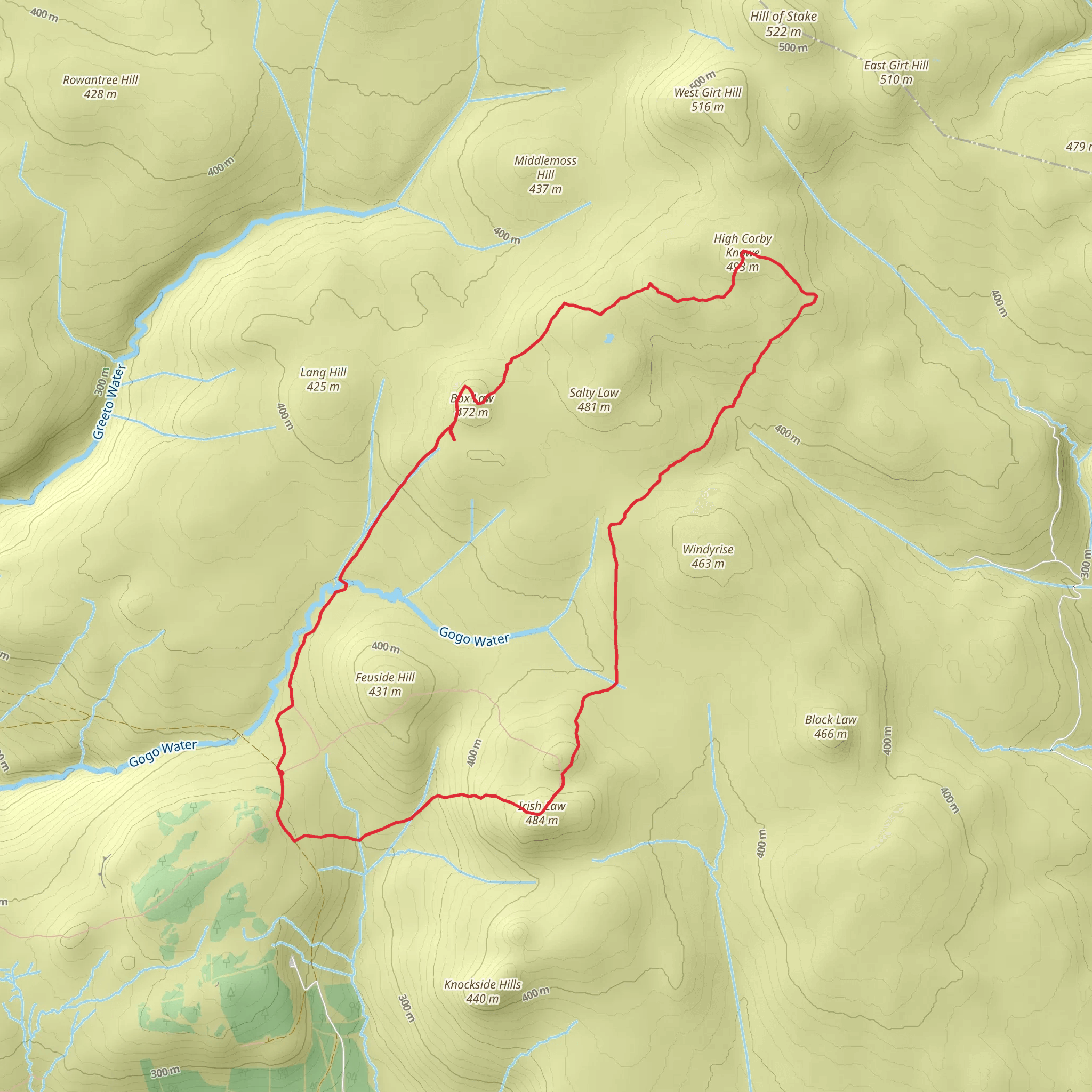 Box Law, High Corby Knowe and Irish Law mobile static map