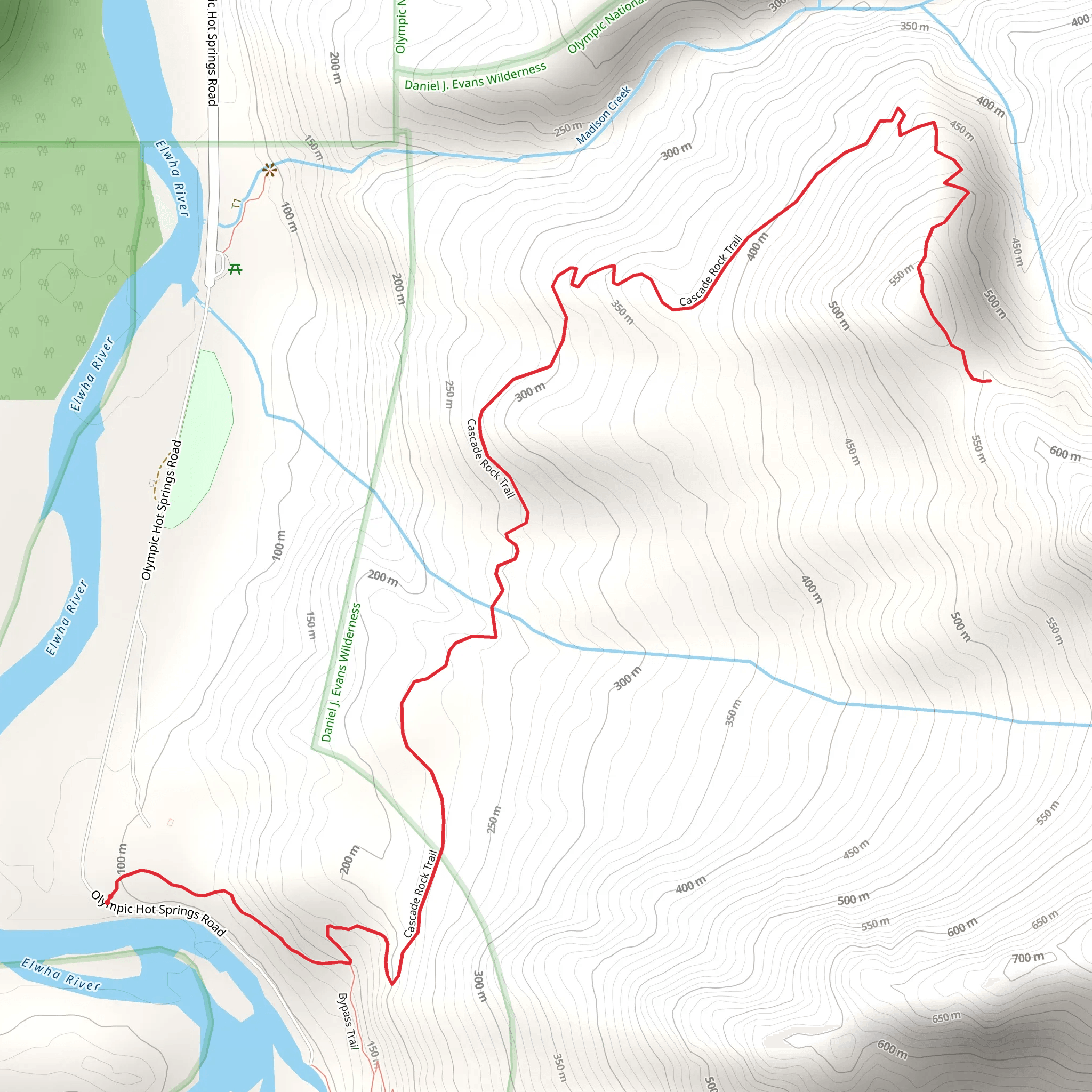 Cascade Rock Trail via Bypass Trail mobile static map