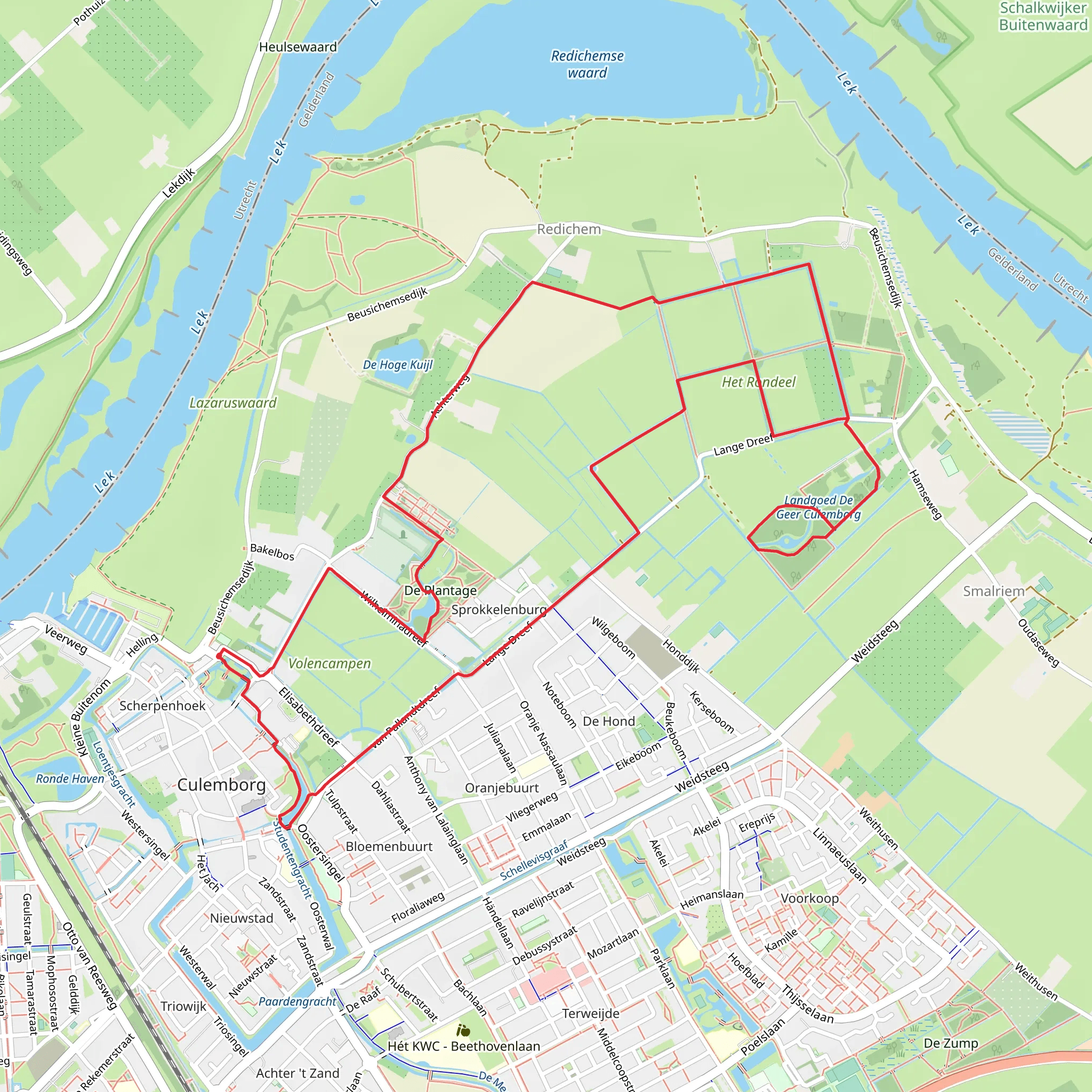 Vijver Plantage and Landgoed De Geer Culemborg via Betuwepad mobile static map