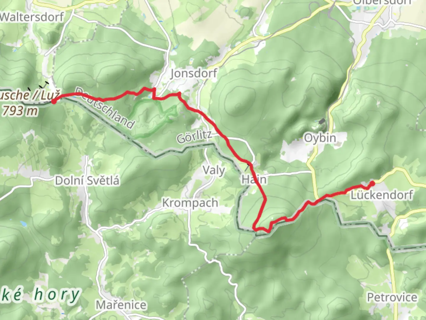 An image depicting the trail Sonnenberg to Moenchs Kanzel Via Czechia and Jonsdorf Ringweg and its surrounding area.
