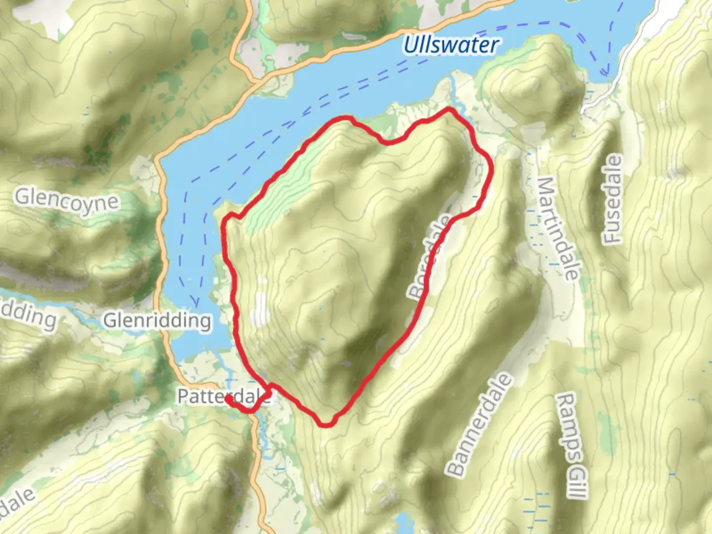 An image depicting the trail Patterdale to Sandwick Loop via Silver Bay and its surrounding area.
