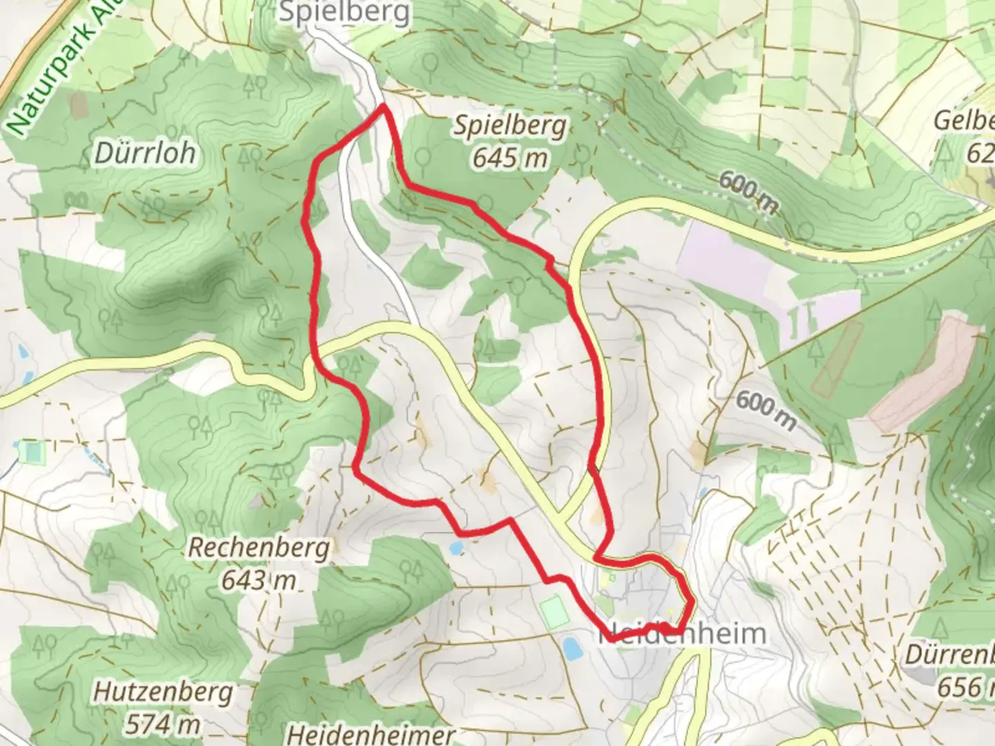 An image depicting the trail Quellenweg and Heidenheim Rundwanderweg and its surrounding area.