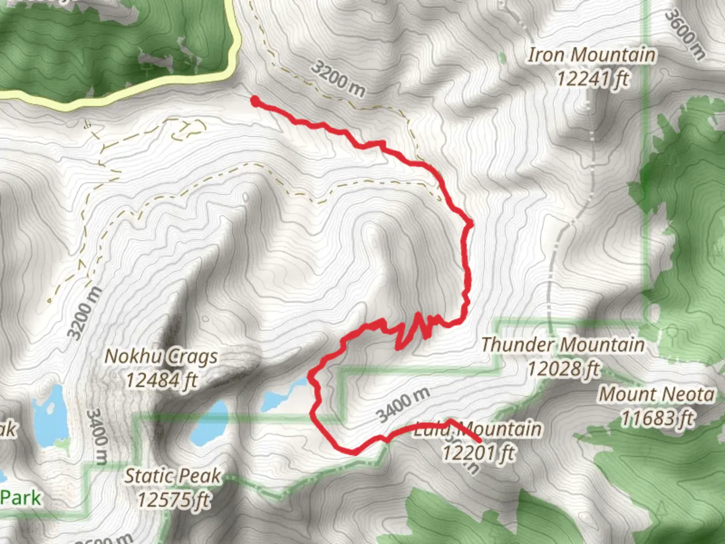 An image depicting the trail Lulu Mountain via American Lakes Trail and its surrounding area.