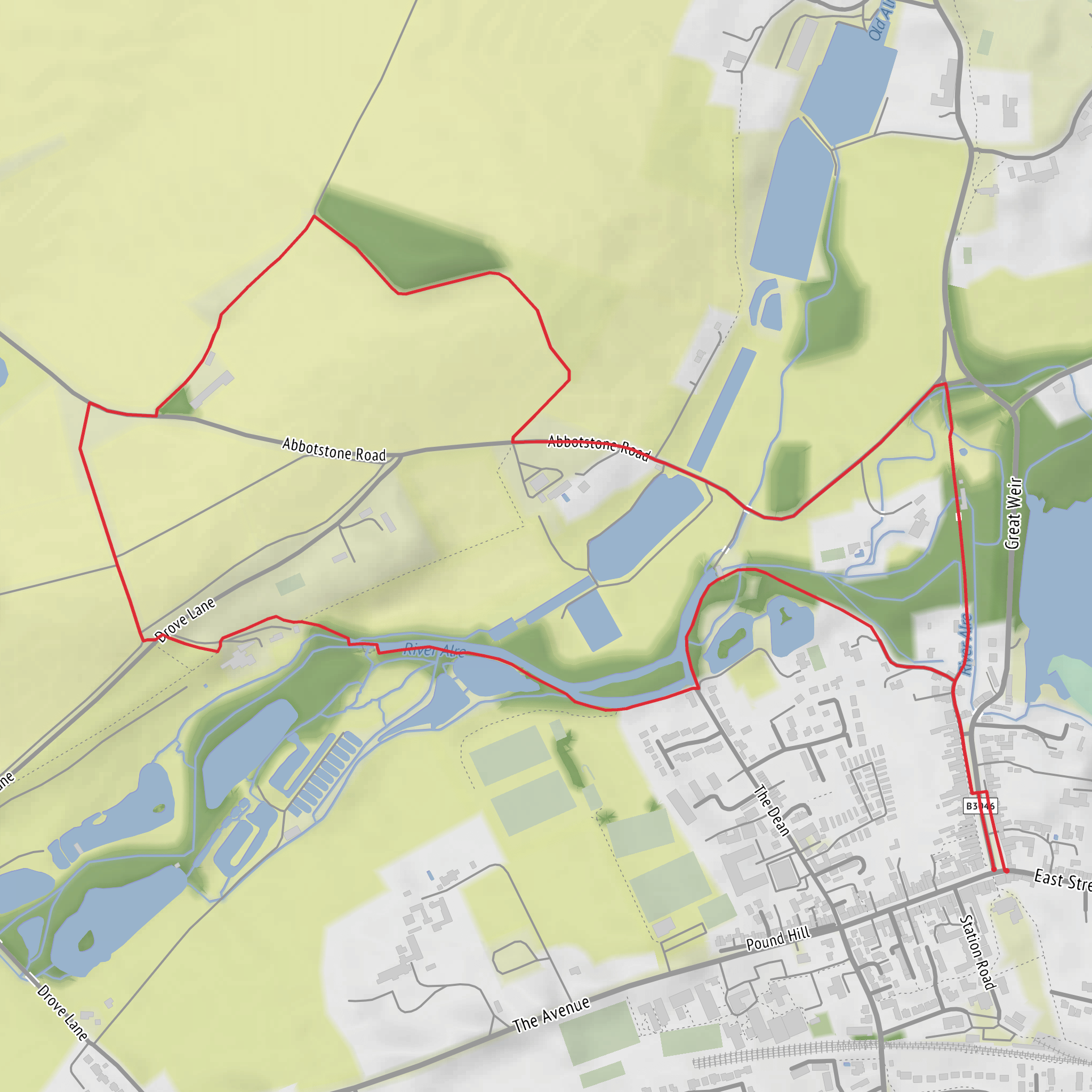 Hike from New Alresford on R. Alre mobile static map