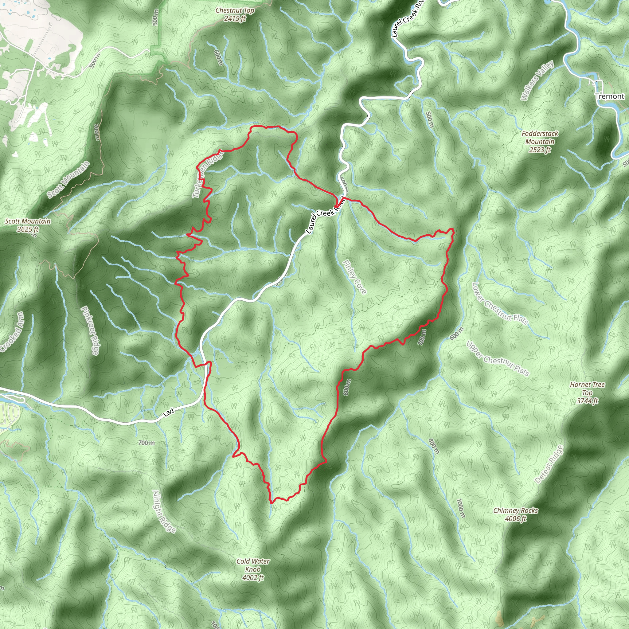 Turkeypen Ridge, Sandy Gap and Bote Mountain Loop Trail mobile static map