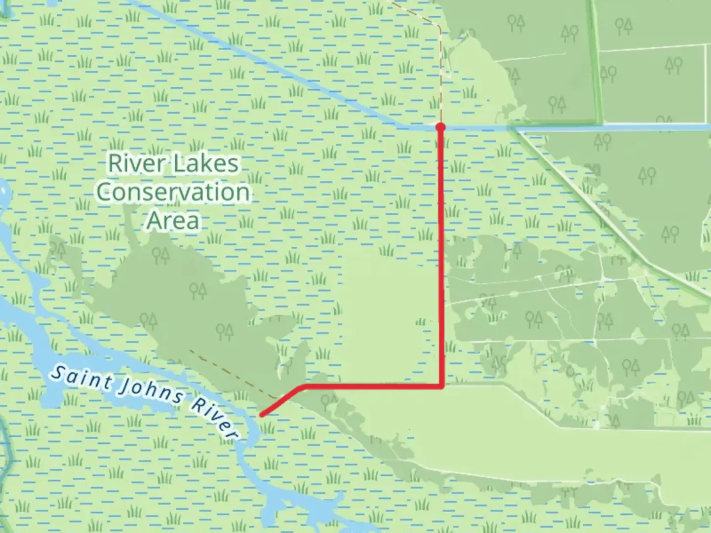An image depicting the trail Saint Johns River - River Lakes Conservation Area Trail and its surrounding area.