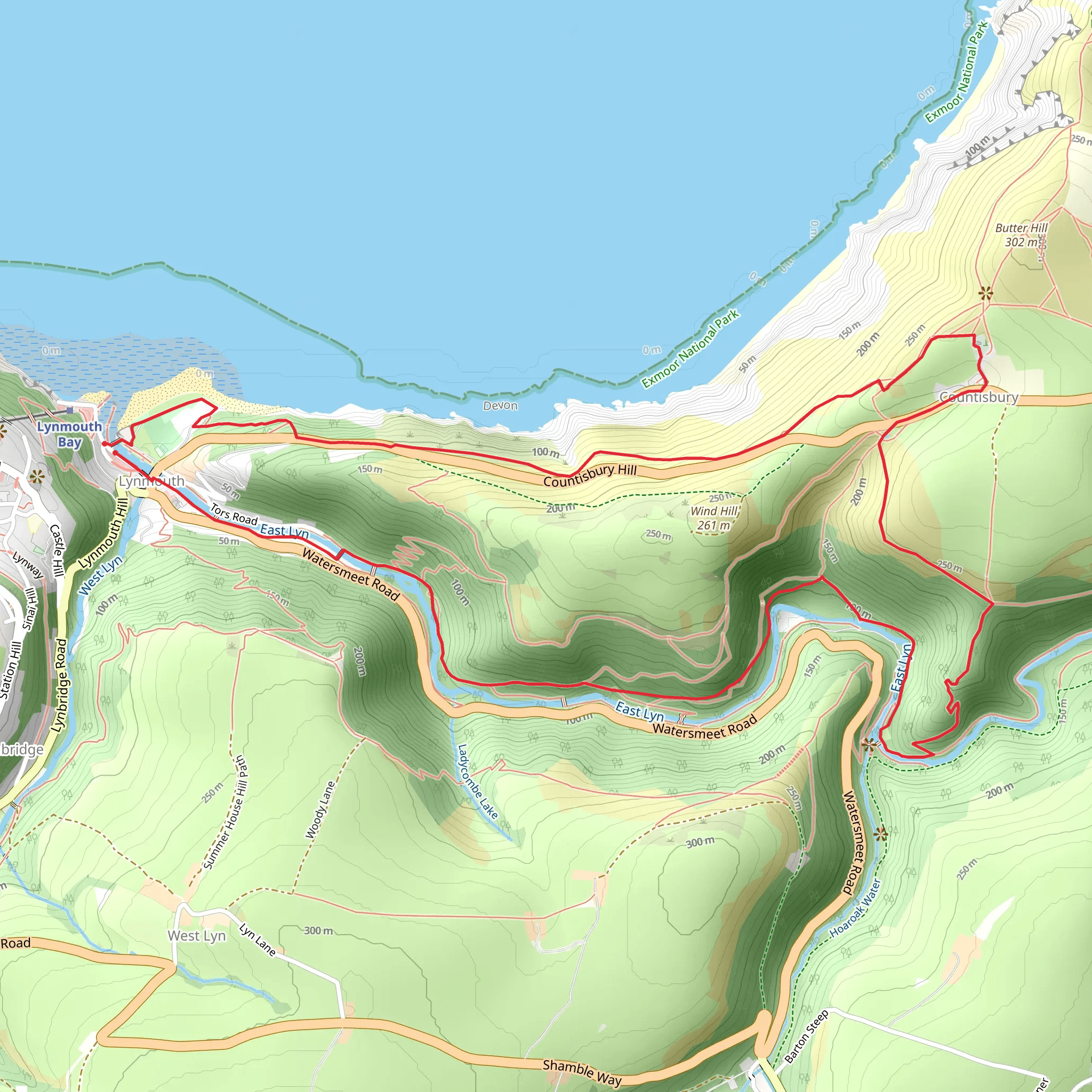 Lynmouth Circular via Watersmeet and Countisbury mobile static map