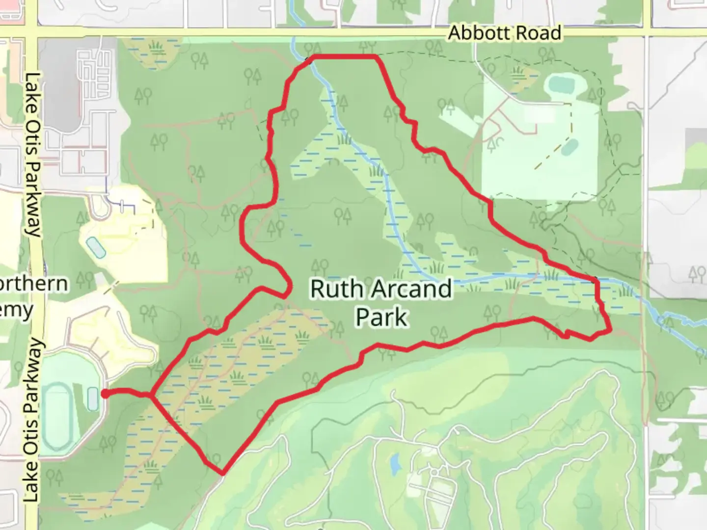 An image depicting the trail Ruth Arcand Park - Riata Loop and its surrounding area.