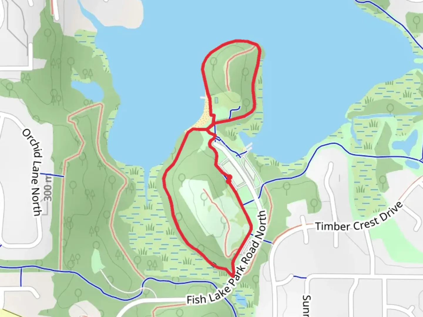 An image depicting the trail Fish Lake Regional Park Loop - North and its surrounding area.