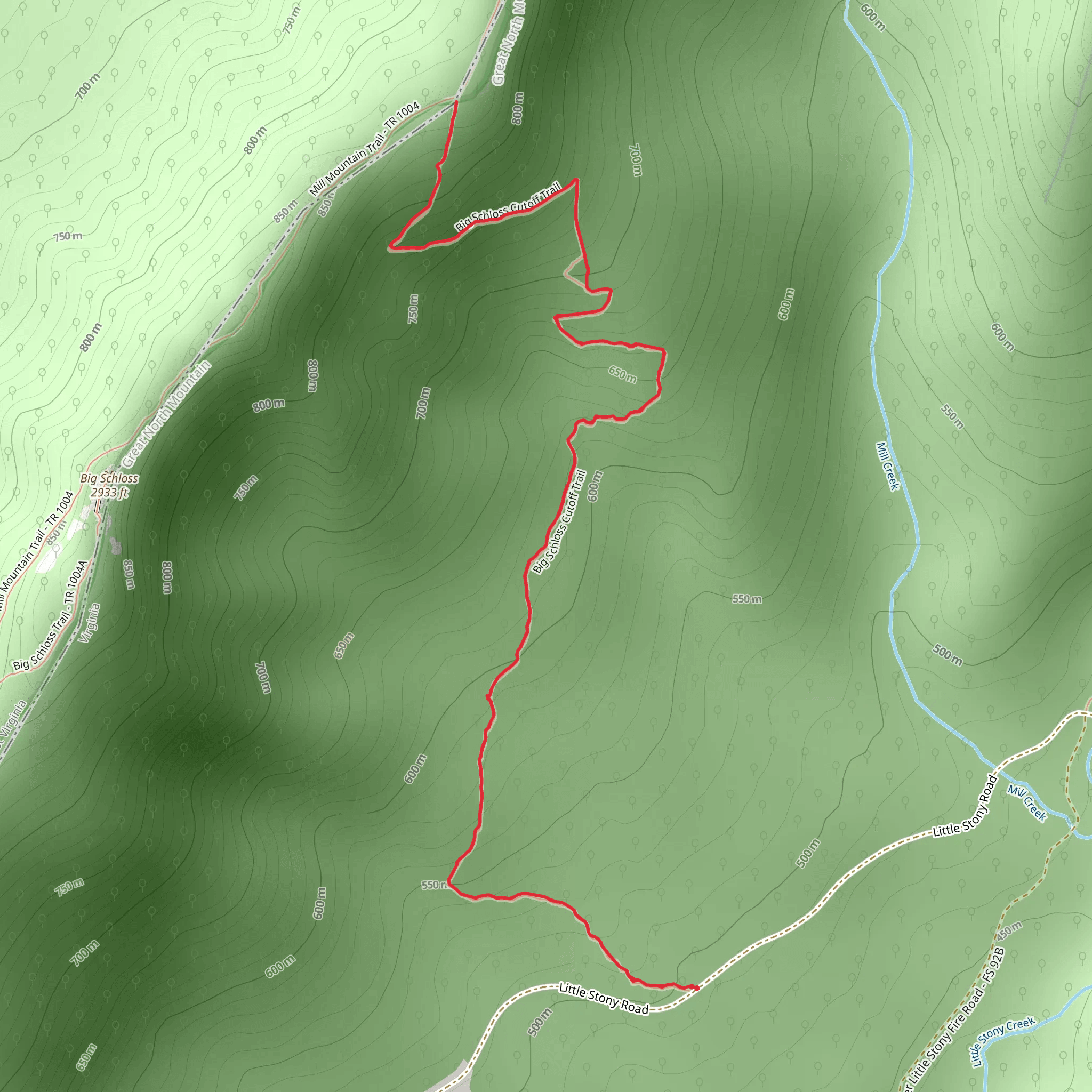Big Schloss Cutoff Trail mobile static map