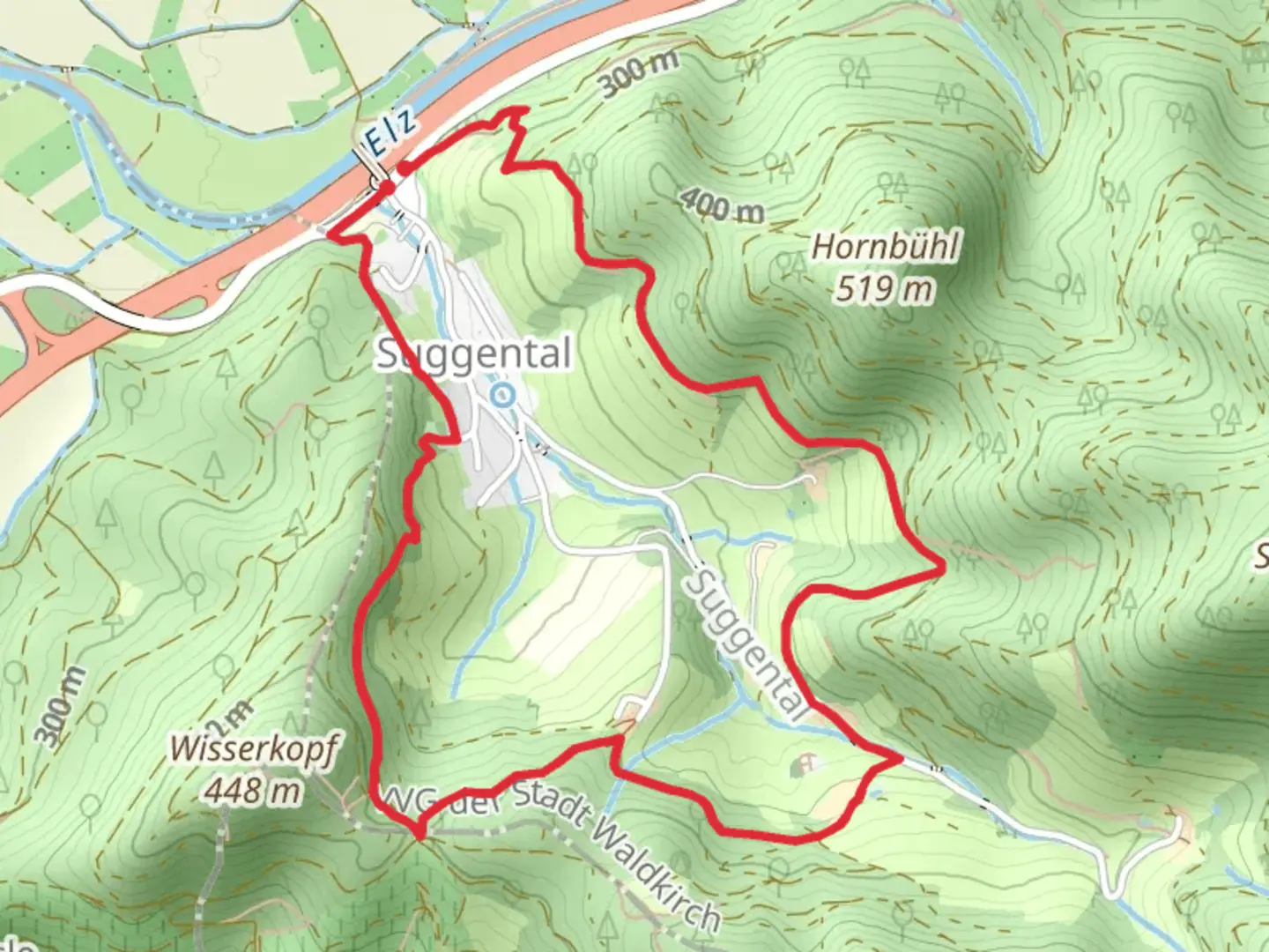 An image depicting the trail Wissereck-Rescchof and Ueberm Grabenhof-Am Engewald and its surrounding area.