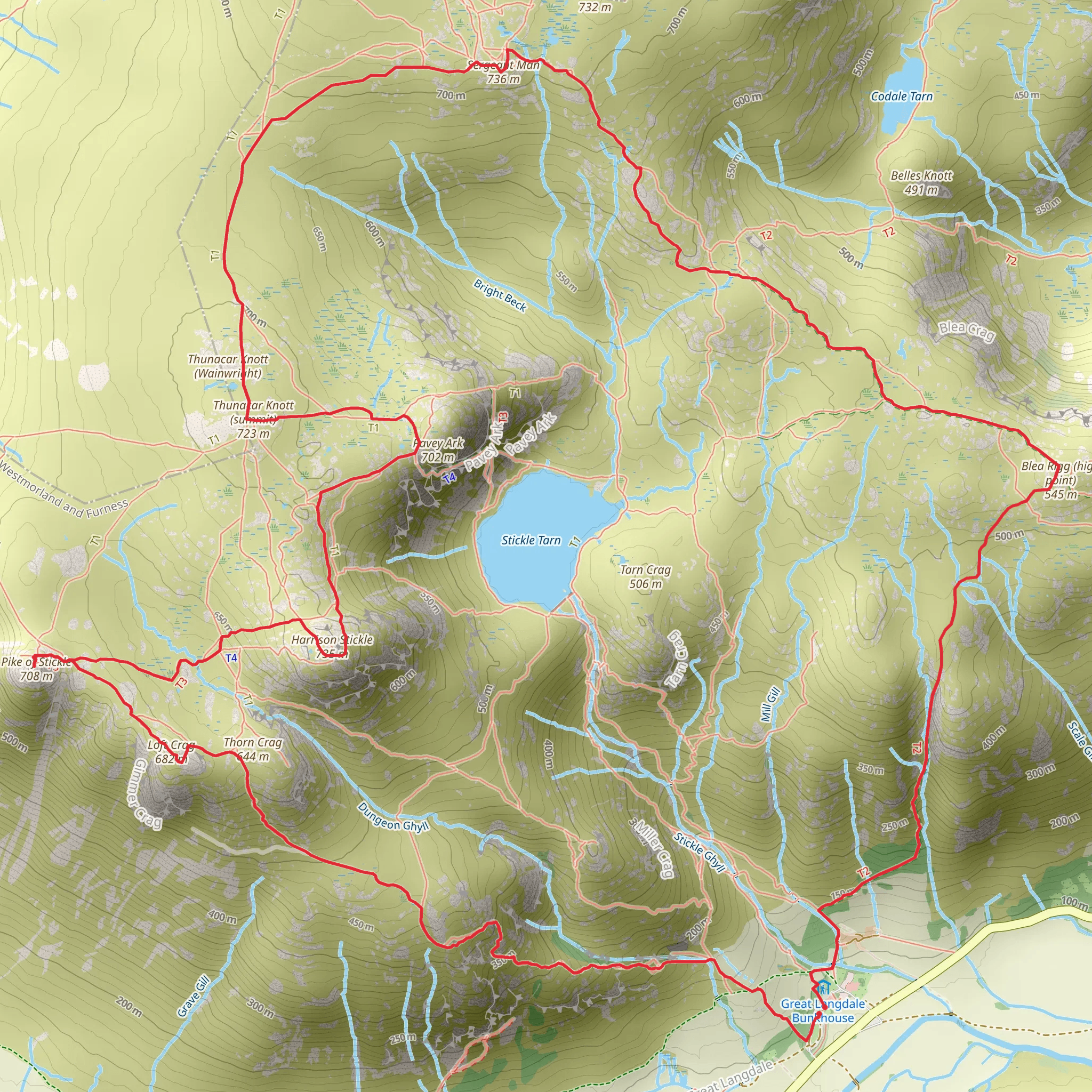 Blea Rigg, Sergeant Man, Thunacar Knott and Loft Crag Loop mobile static map