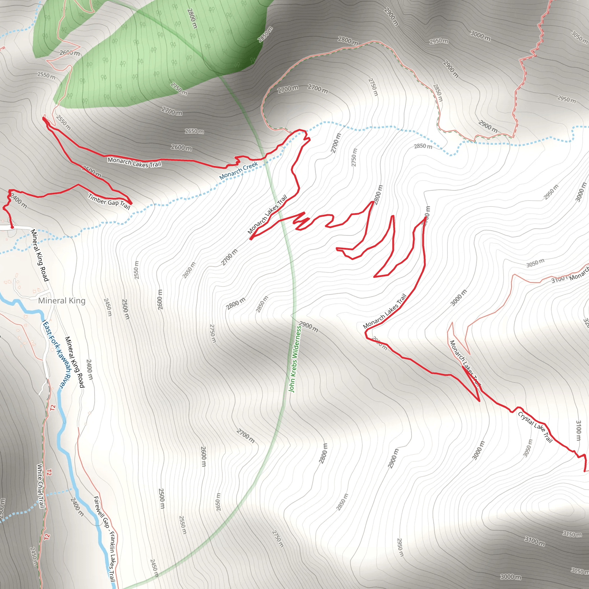 Timber Gap and Monarch Lakes Trail mobile static map