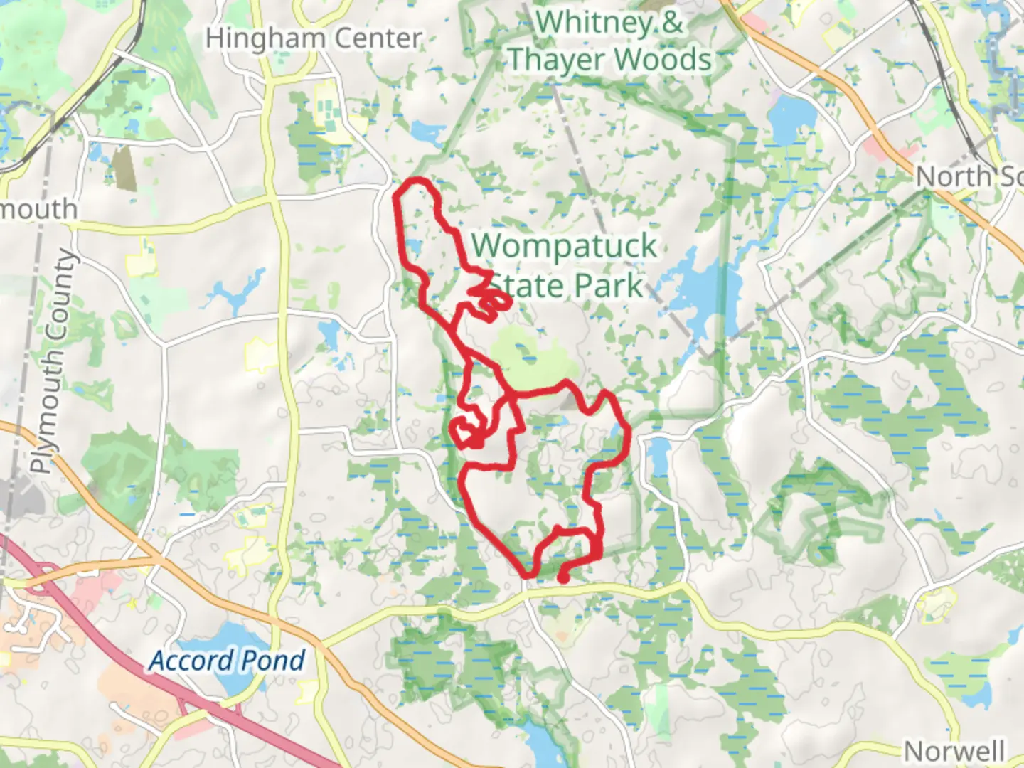 An image depicting the trail Prospect Hill, Woodpecker Pond and Accord Brook Loop and its surrounding area.