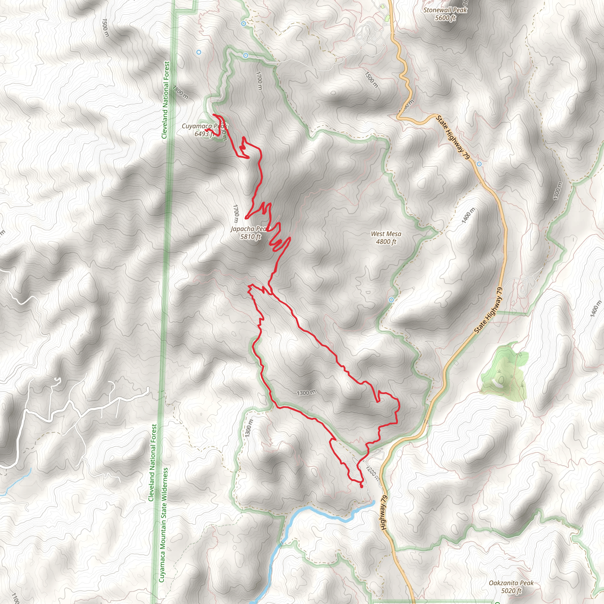 Cuyamaca Peak Loop from Falls Fire Road mobile static map