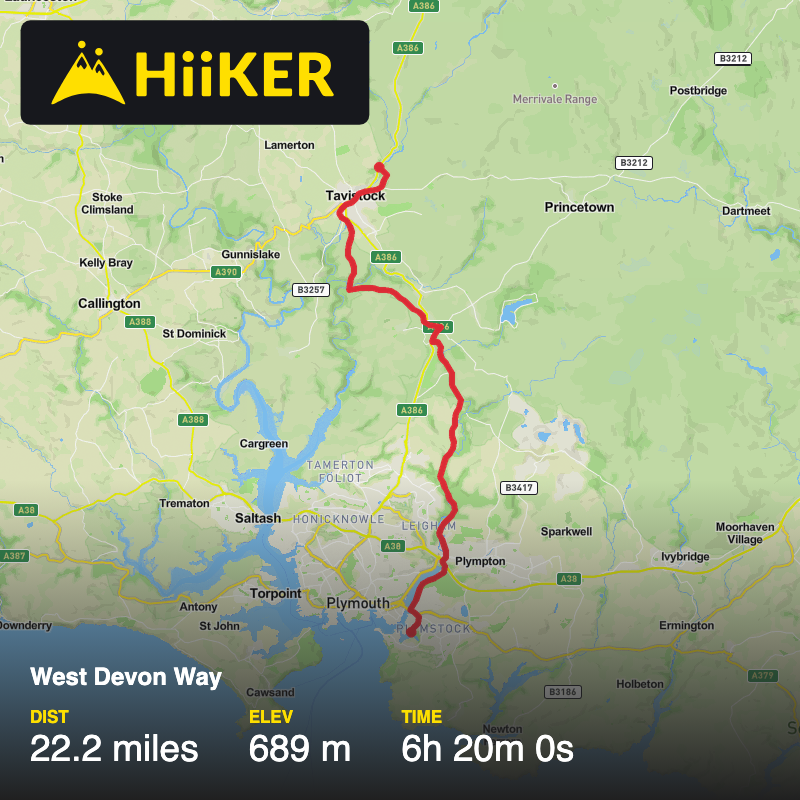 A map preview of the recording West Devon Way.