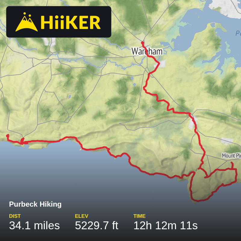 A map preview of the recording Fast Packing Dorset (Day 0 & 1) 15km + 35km.