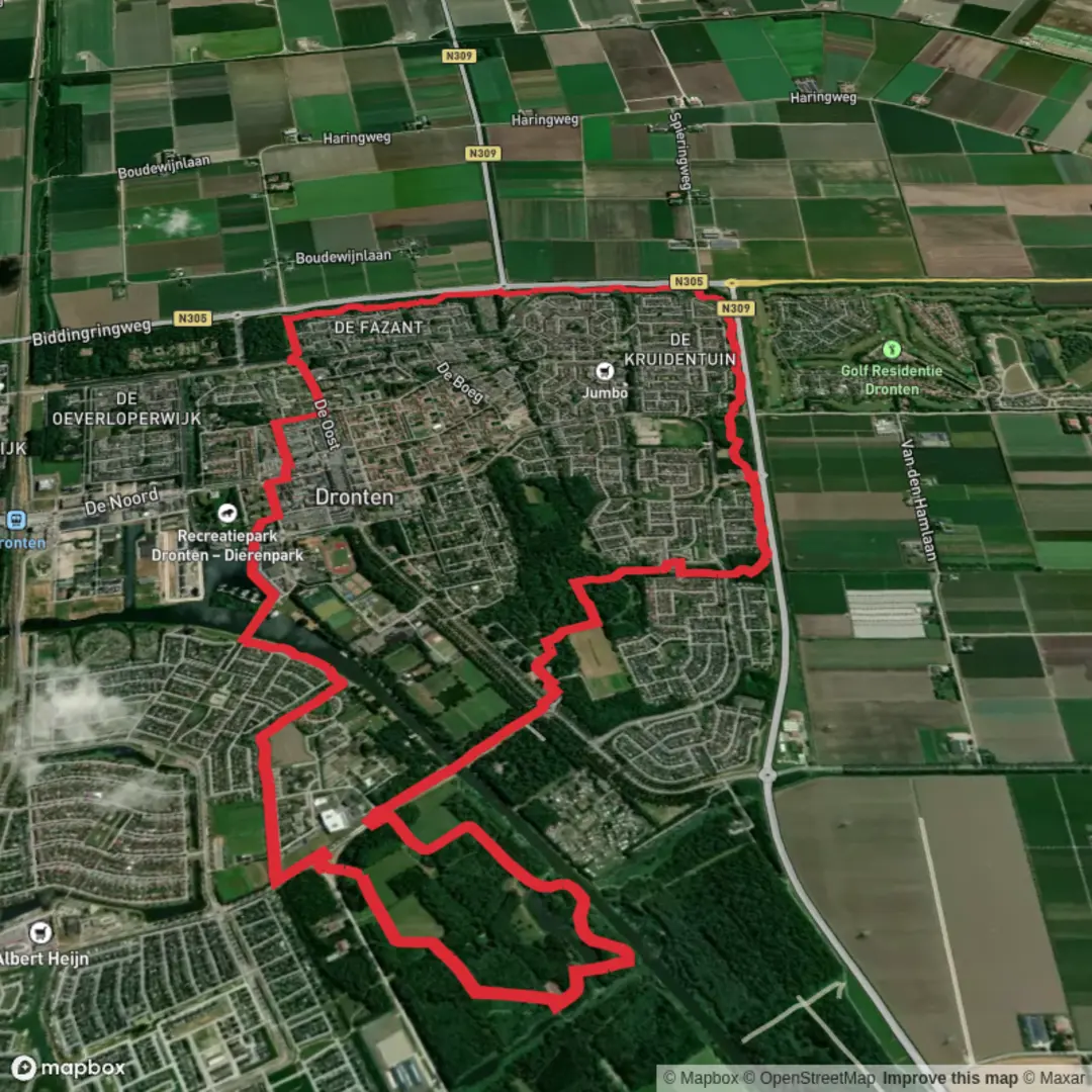 An image depicting the trail Jachthaven and Van Veldhuizenbos Loop and its surrounding area.