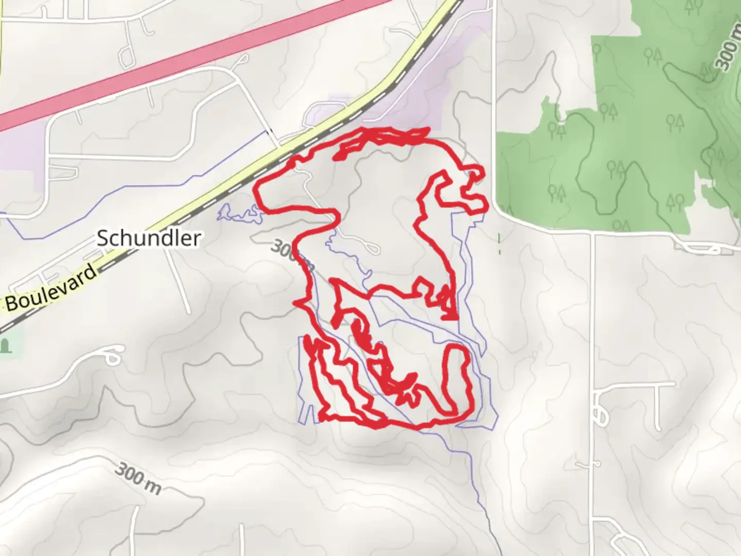 An image depicting the trail Ironworks Loop Path and its surrounding area.
