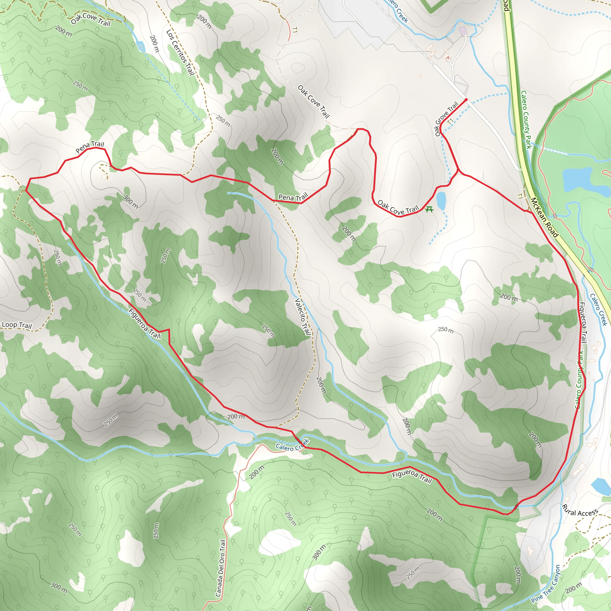 Oak Grove, Figueroa and Pena Loop Trail mobile static map