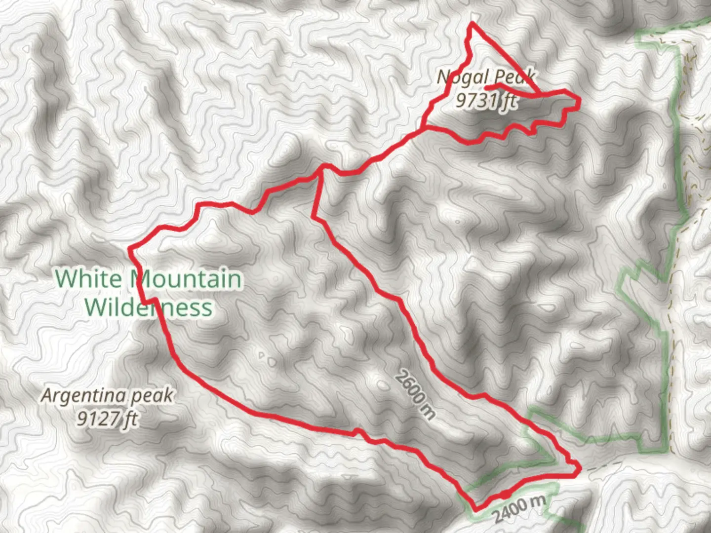 An image depicting the trail Argentina Canyon, Nogal Peak and Turkey Canyon Loop Trail and its surrounding area.