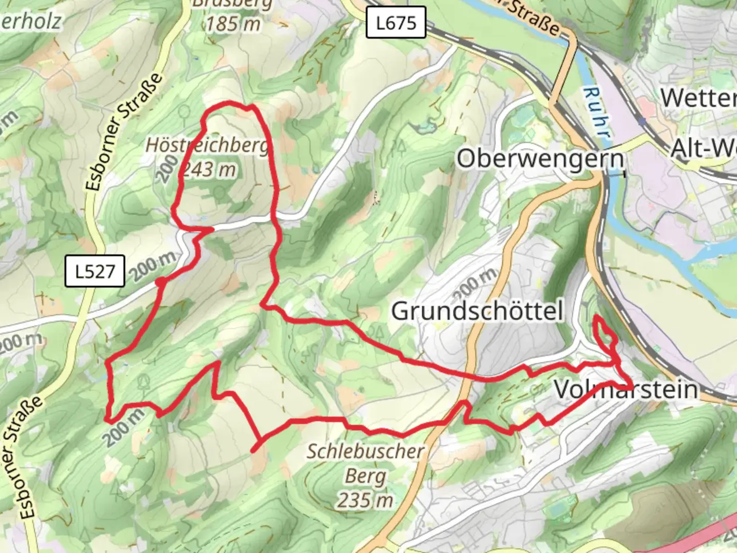 An image depicting the trail Hoehlenweg and Erbstollenweg Loop and its surrounding area.