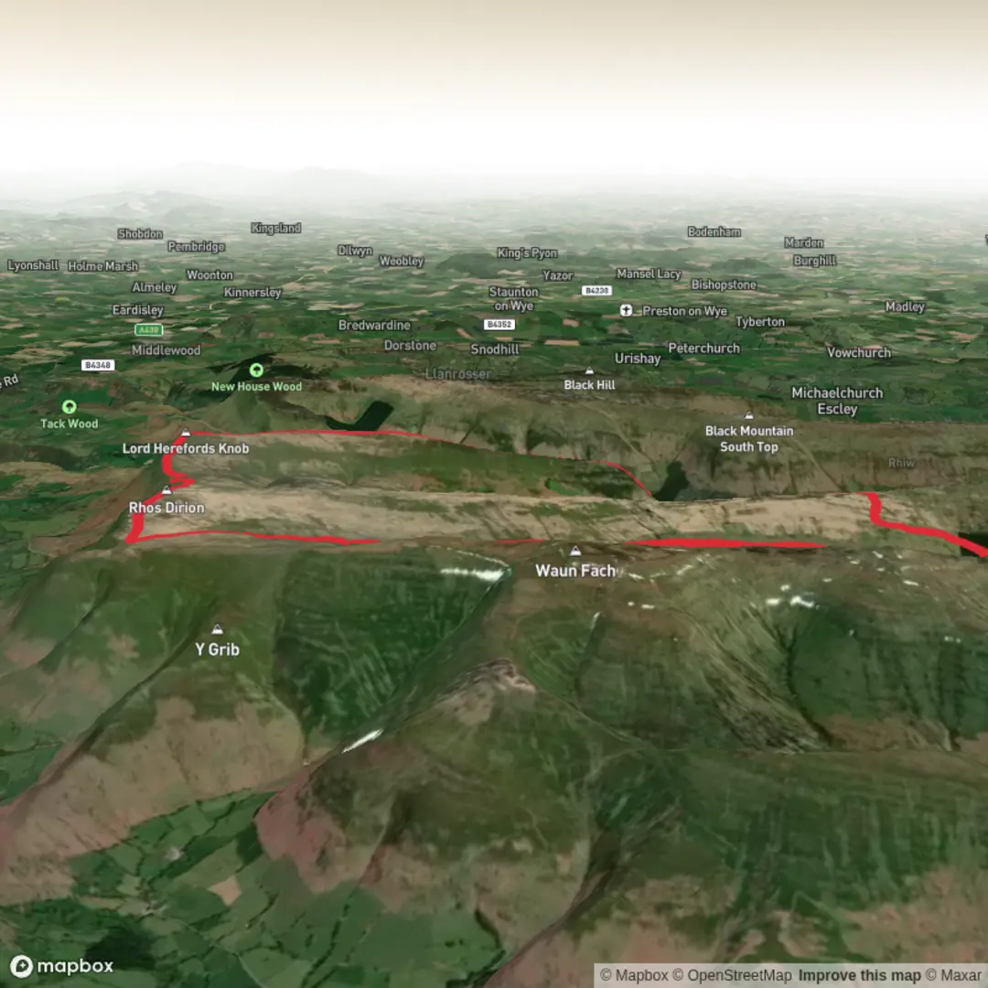 An image depicting the trail Capel Y Finn, Grwyne Fawr Reservoir and Twmpa circular and its surrounding area.