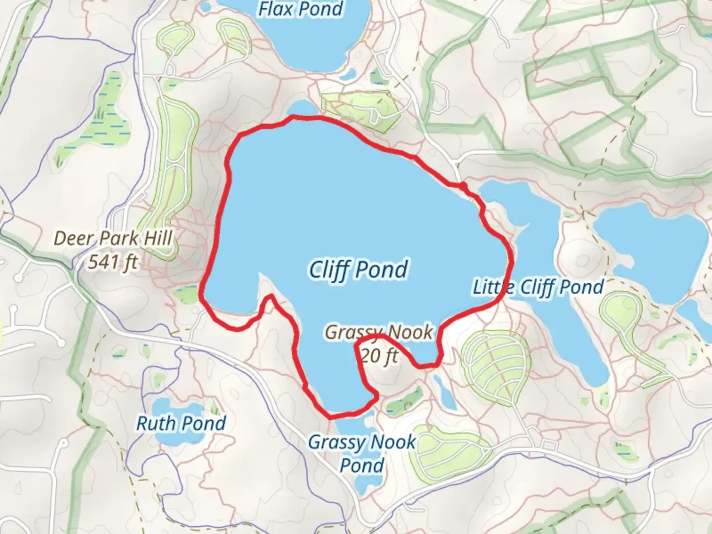 An image depicting the trail Cliff Pond Loop and its surrounding area.