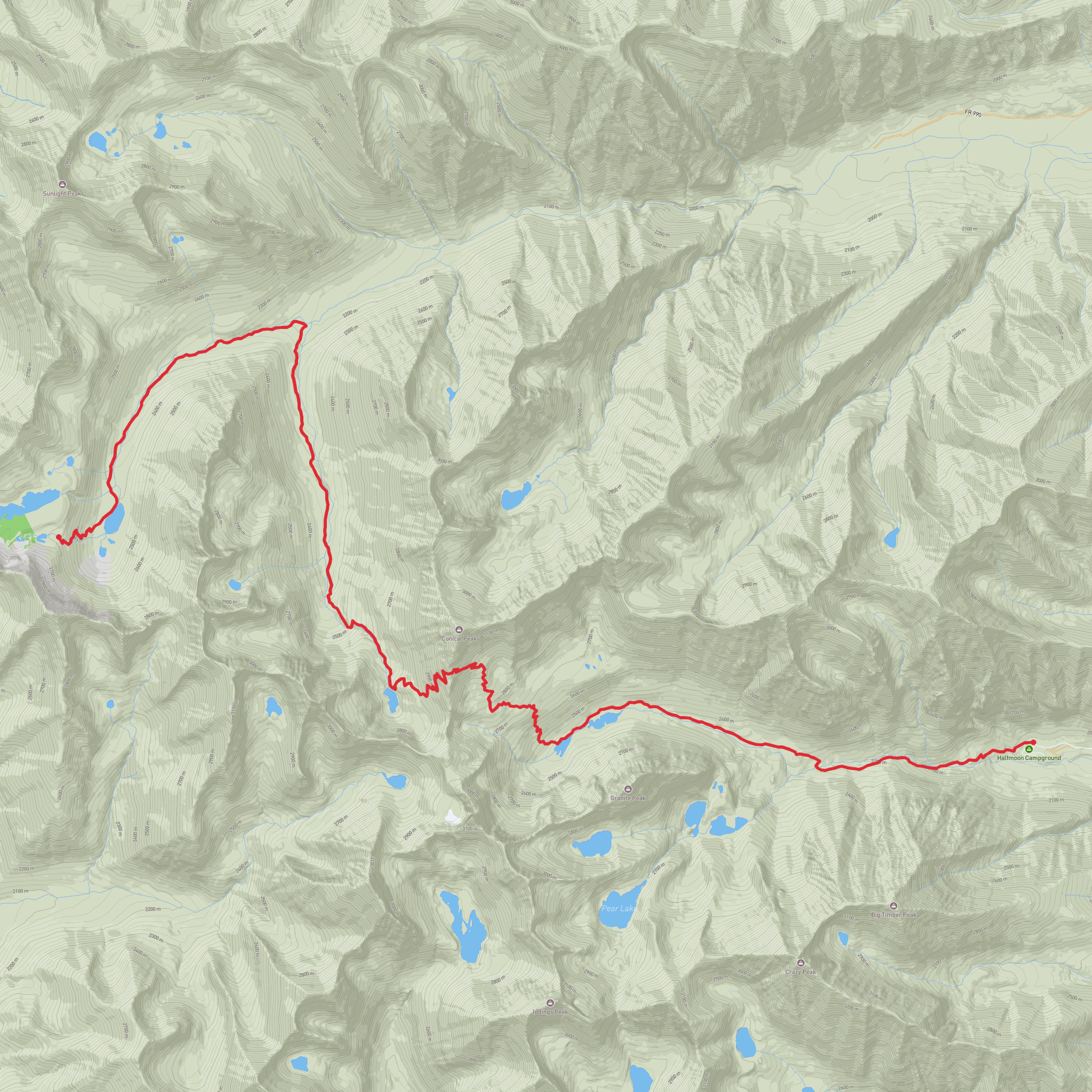 Moose Lake and Glacier Lake via Big Timber Creek Trail mobile static map