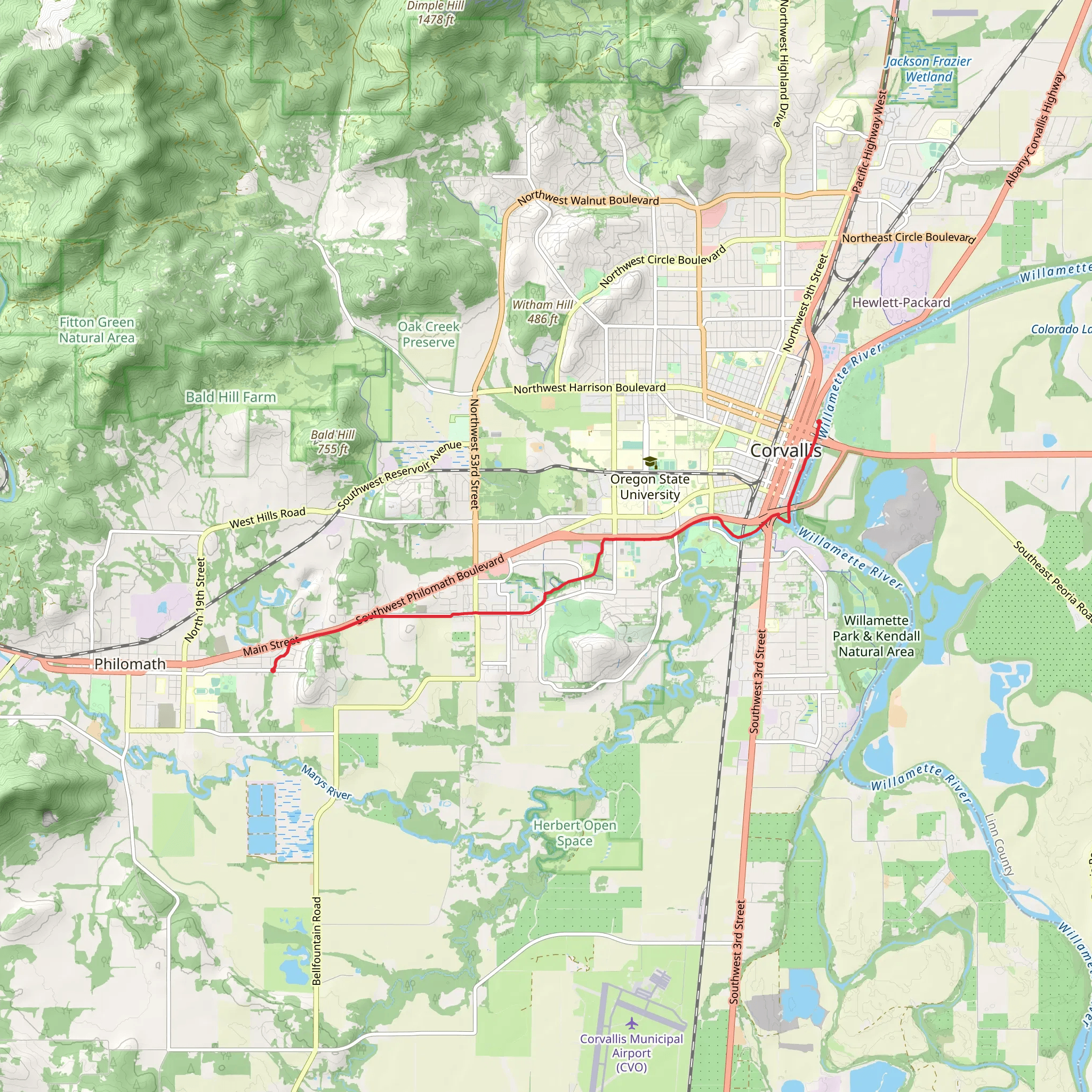 Riverfront Path and Corvallis-Philomath Multi-use Path mobile static map