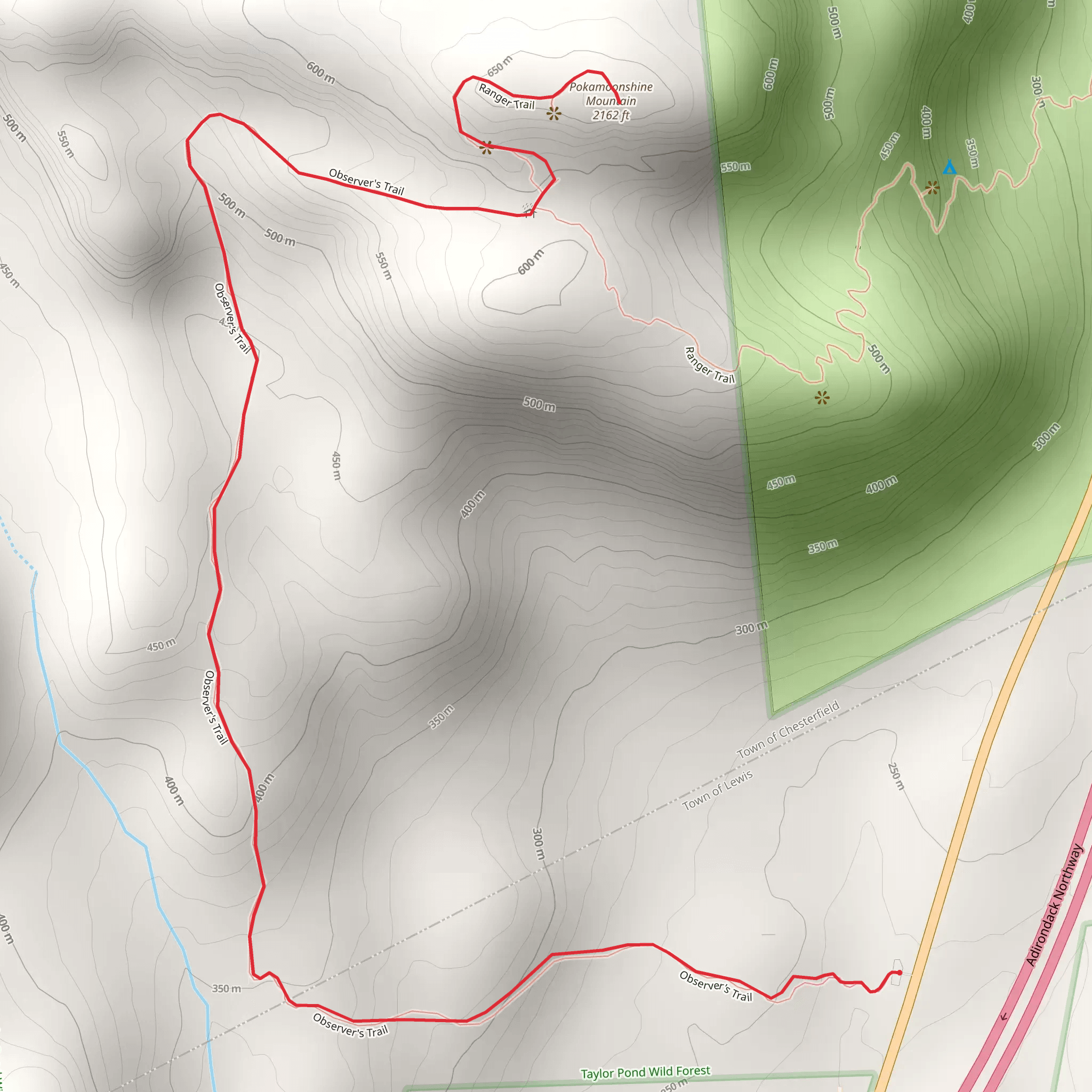 PokaMoonshine Mountain via Observer's Trail mobile static map