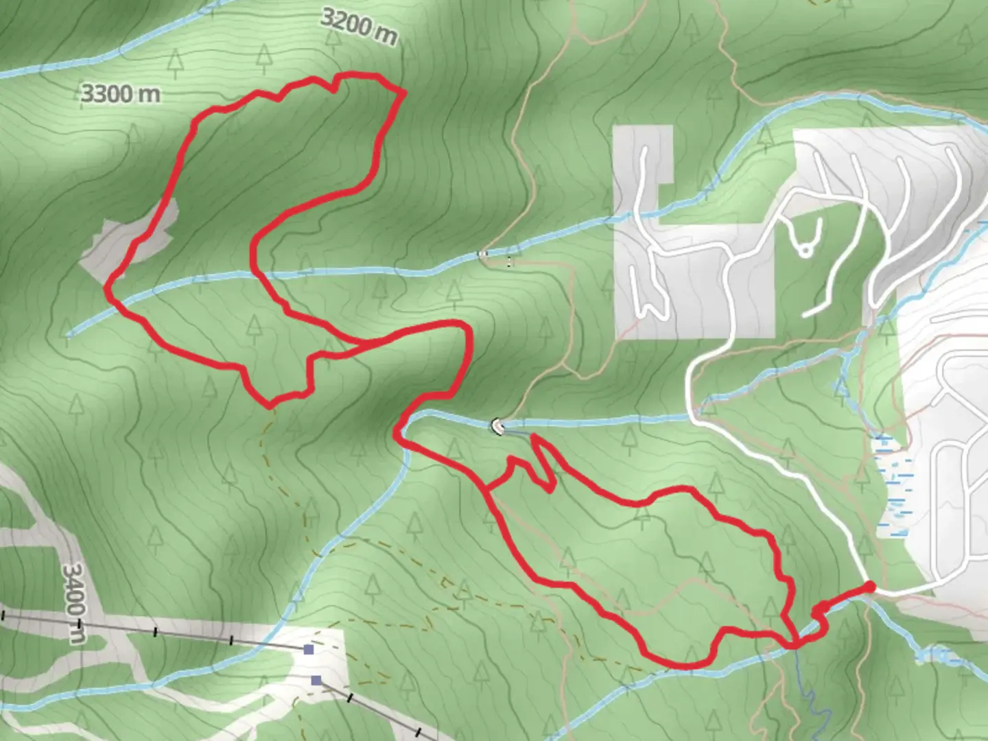An image depicting the trail Heaven's Gate, Elk Dance and Peaks Loop Trail and its surrounding area.