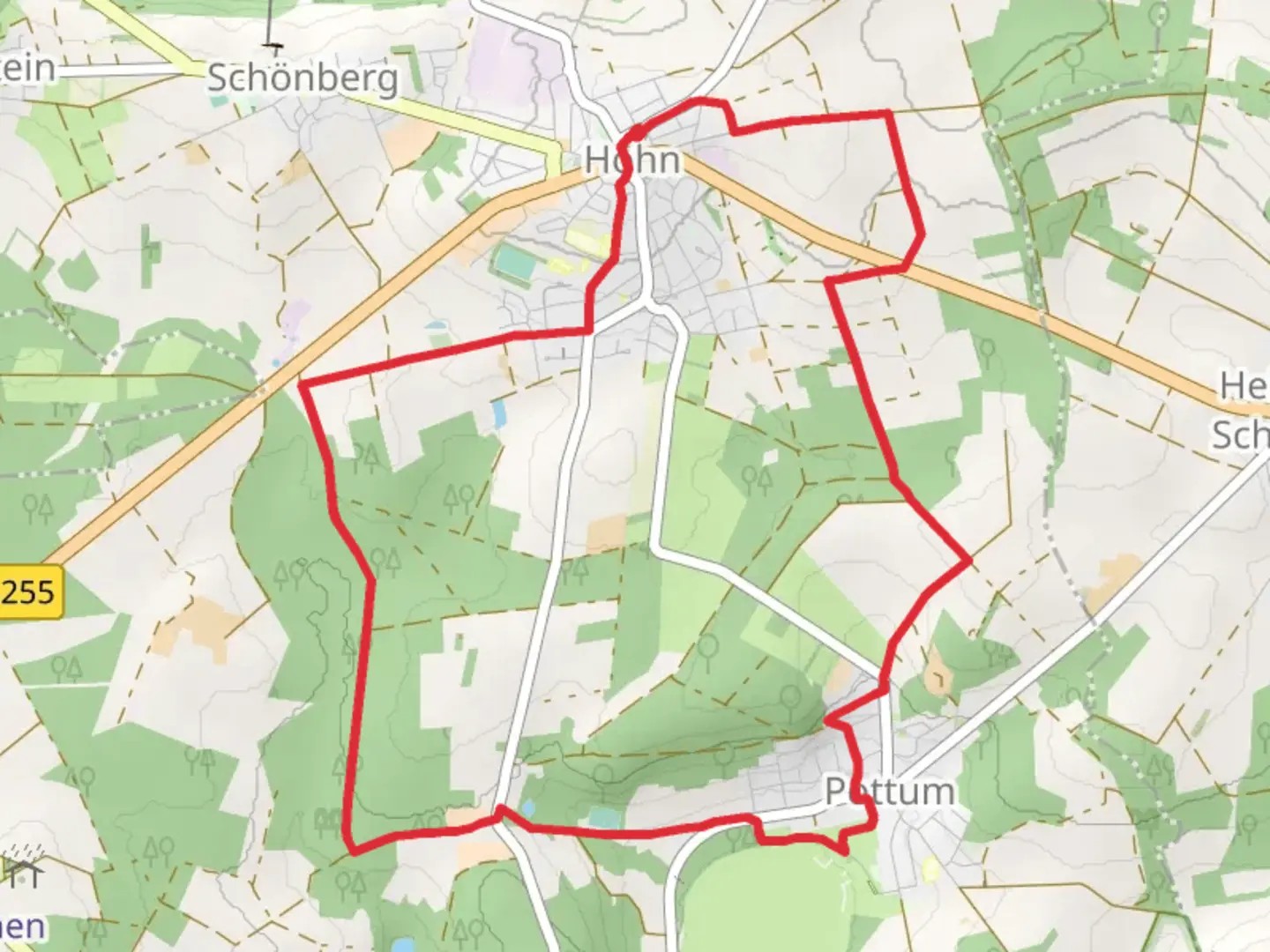 An image depicting the trail Hoehner Acht - Seerunde and its surrounding area.