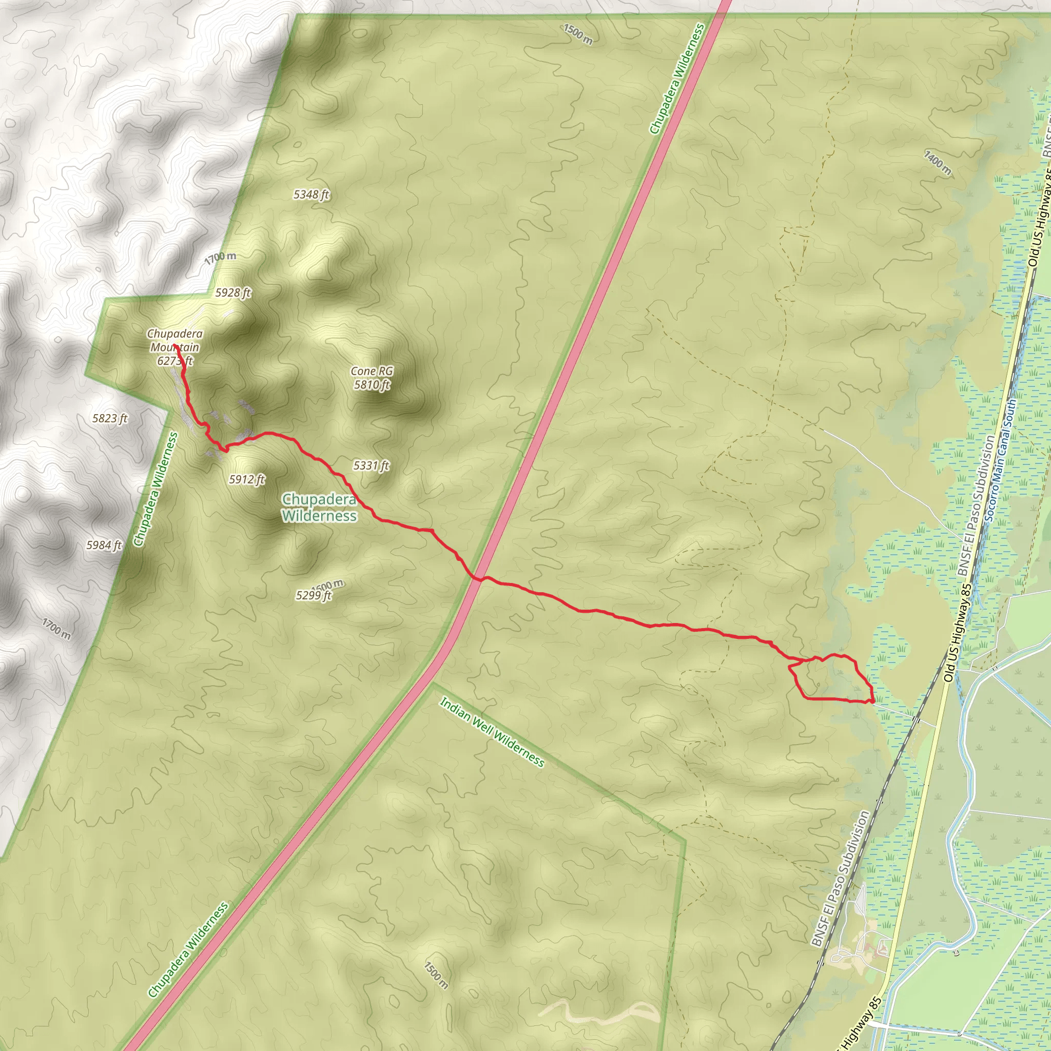 Chupadera Mountain via Chupadera Wilderness National Recreation Trail mobile static map