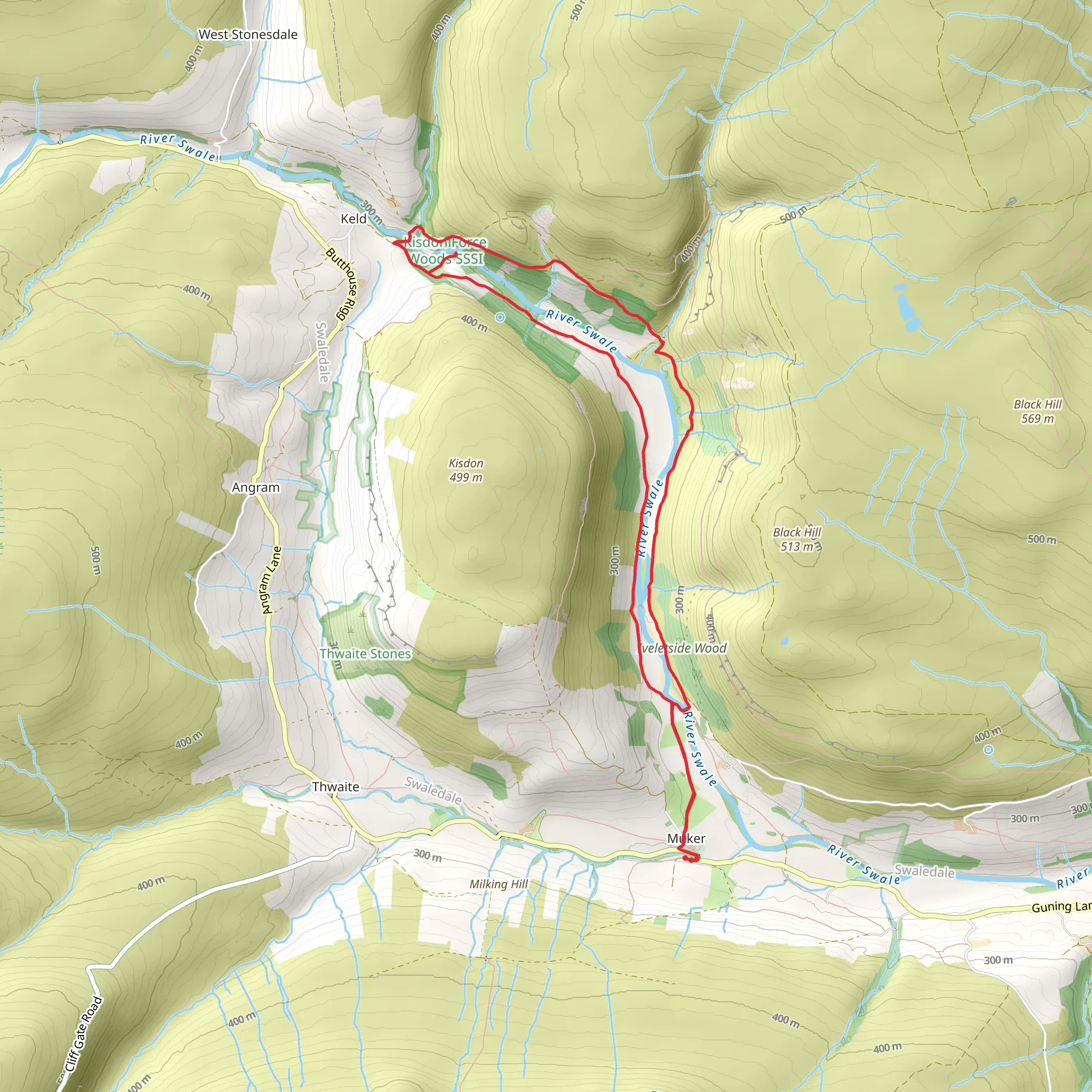 Kisdon Force and Birk Hill Loop from Muker mobile static map