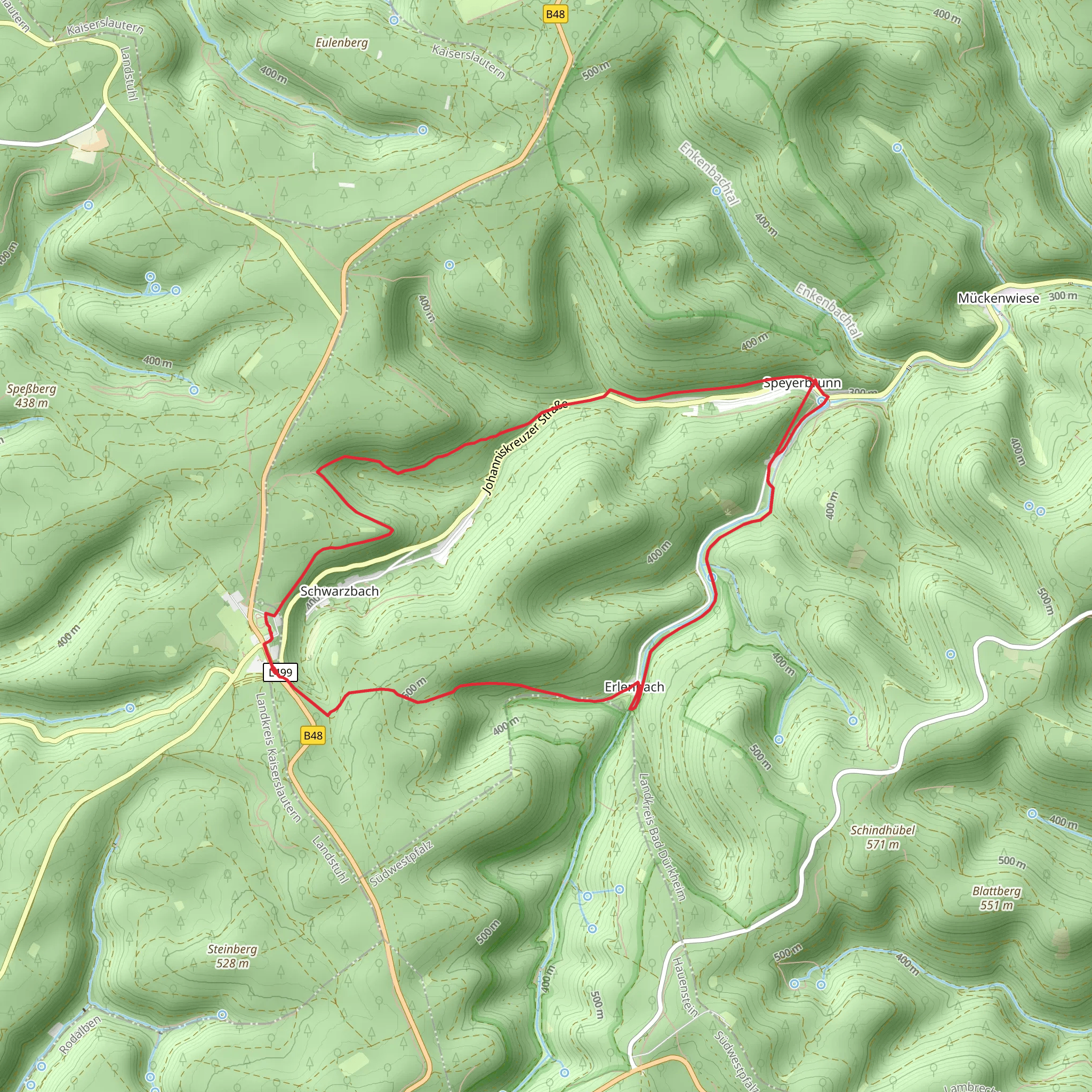 Jakobsweg Speyer and Pfaelzerwald Gruen-Gelbes Kreuz mobile static map